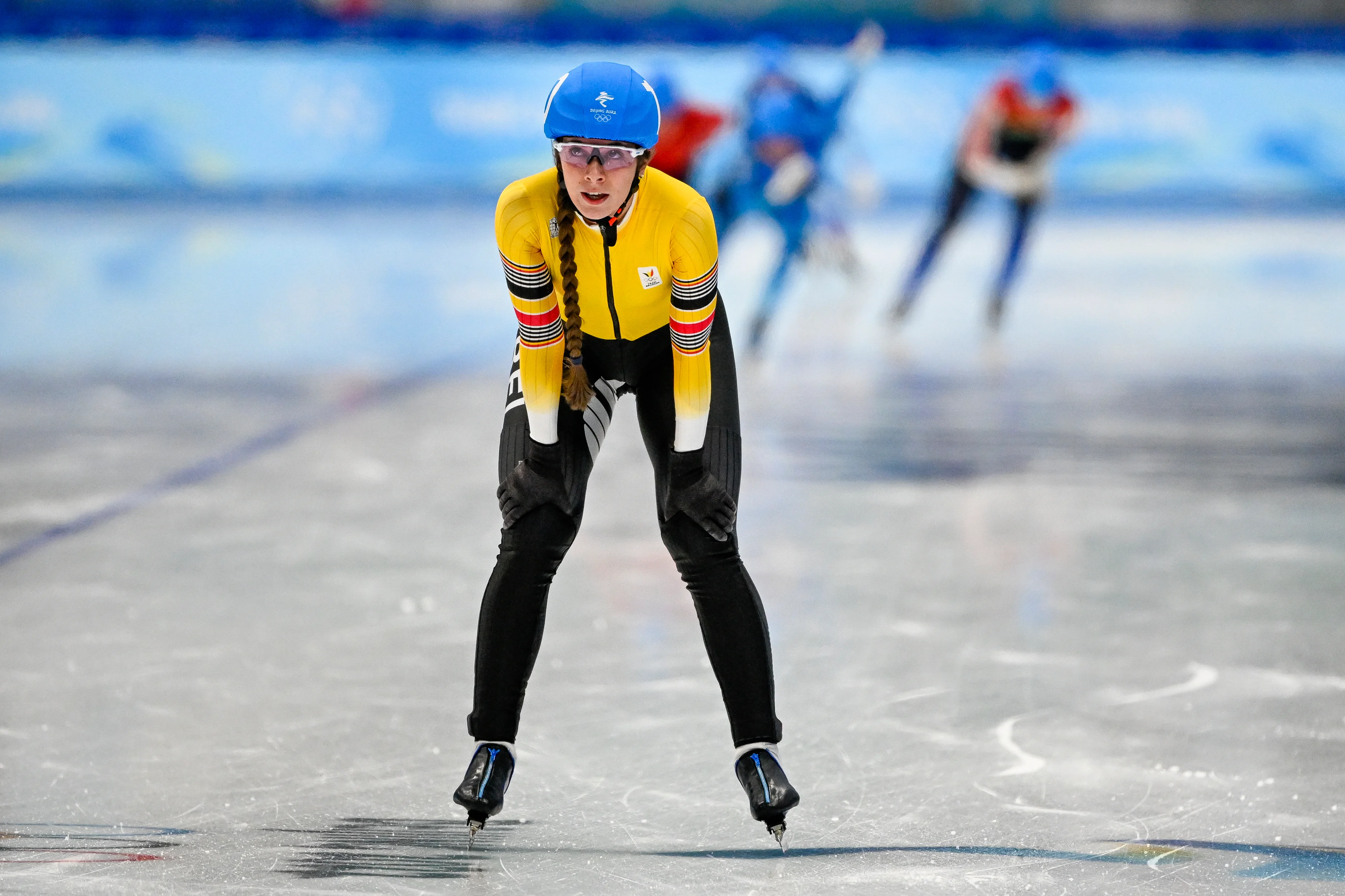 Belgian speed skater Sandrine Tas pictured in action during the semifinals of the women's mass start speed skating event at the Beijing 2022 Winter Olympics in Beijing, China, Saturday 19 February 2022. The winter Olympics are taking place from 4 February to 20 February 2022. BELGA PHOTO LAURIE DIEFFEMBACQ