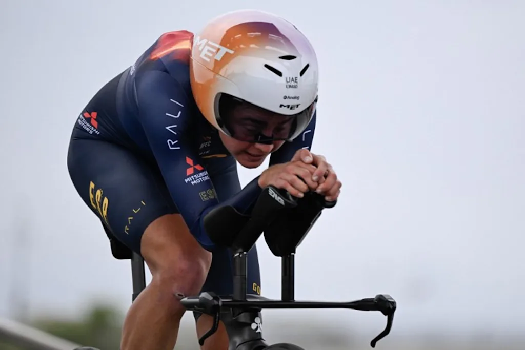 Spain's Paula Blasi competes during the 2026 Union Cycliste Internationale (UCI) Road World Championships in Montreal, Quebec, on September 20, 2026. Andrej Ivanov / AFP