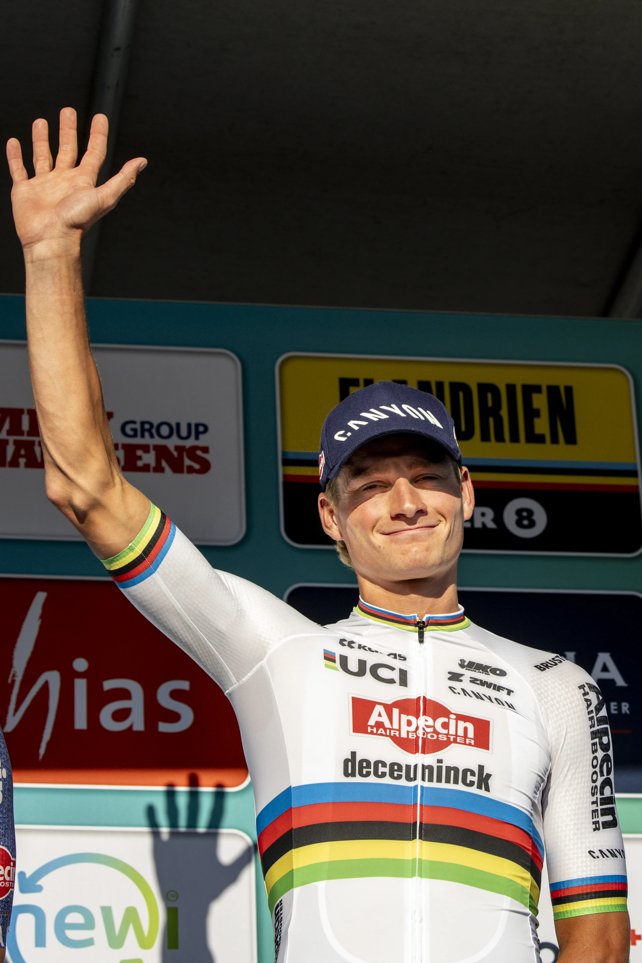 Dutch Mathieu van der Poel of Alpecin-Deceuninck pictured during the presentation of the teams ahead of the 'Renewi Tour' multi-stage cycling race starting tomorrow, on Tuesday 27 August 2024. The five-day race takes place in Belgium and the Netherlands.  BELGA PHOTO DAVID PINTENS