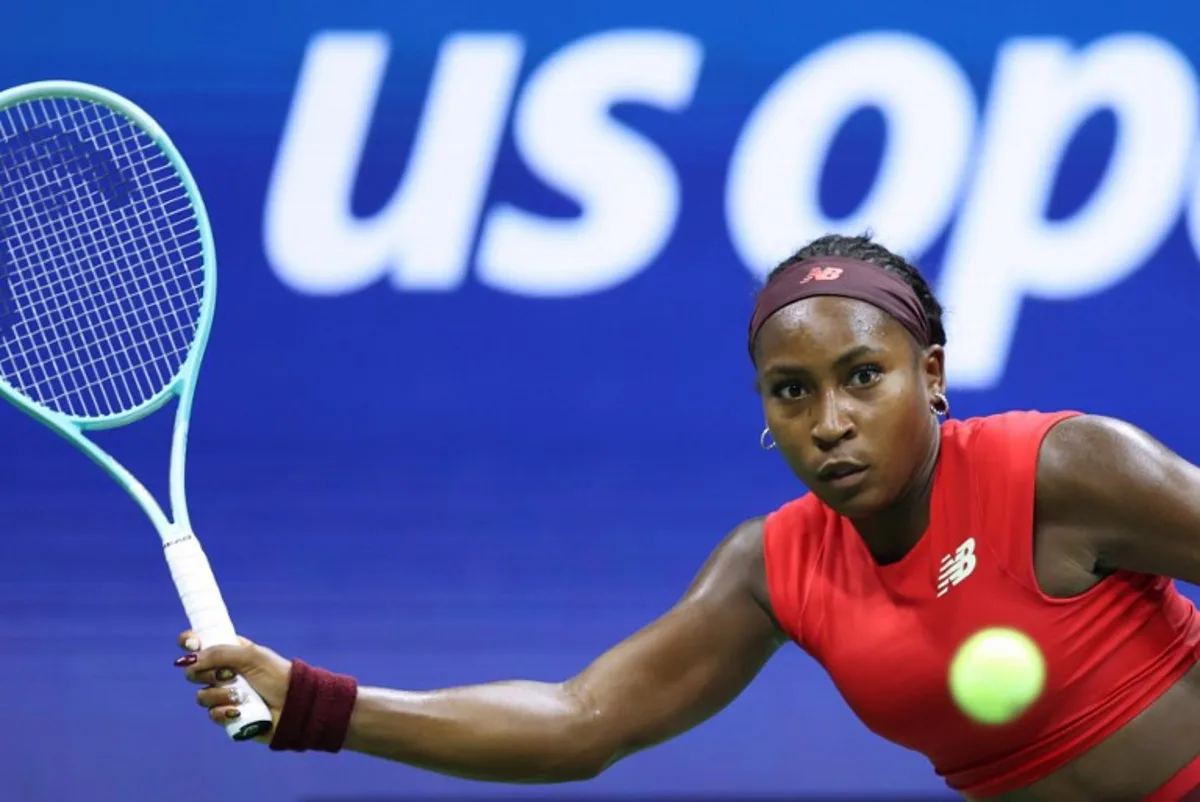 USA's Coco Gauff returns the ball to Australia's Ajla Tomljanovic during their women's singles first round tennis match on day three of the US Open tennis tournament at the USTA Billie Jean King National Tennis Center in New York City, on August 26, 2025. CHARLY TRIBALLEAU / AFP