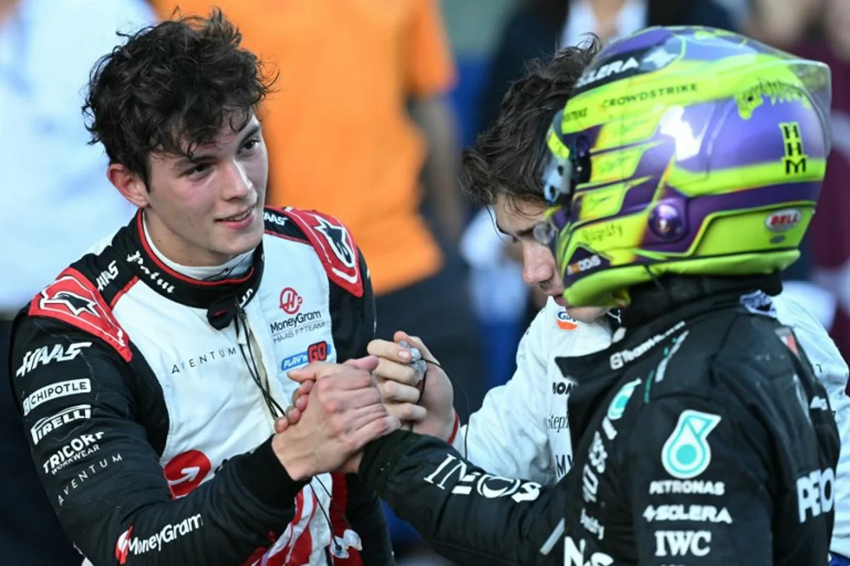 Haas F1 Team's British driver Ollie Bearman reacts after the Formula One Azerbaijan Grand Prix at the Baku City Circuit in Baku on September 15, 2024.  Natalia KOLESNIKOVA / AFP