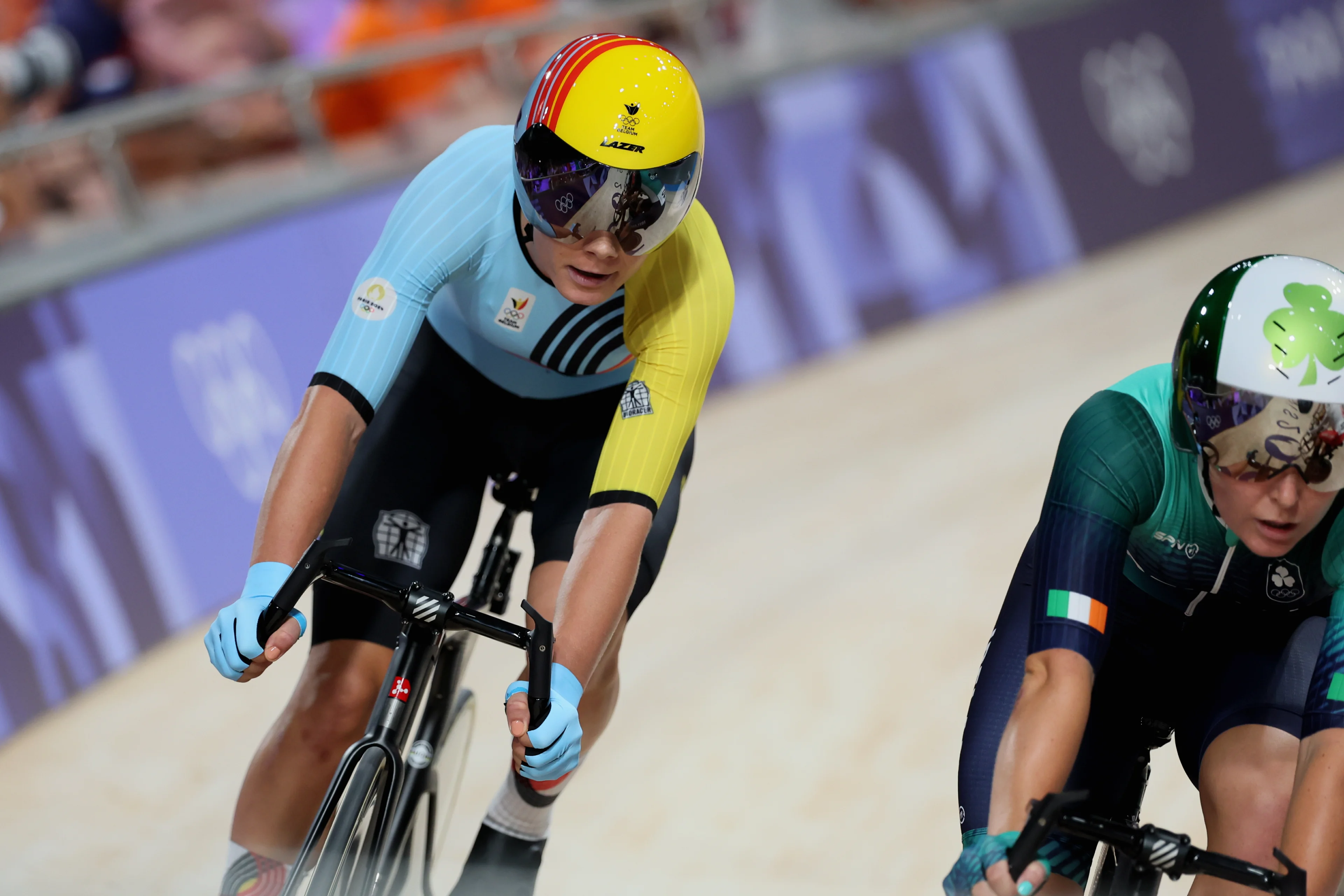 Belgium's Lotte Kopecky pictured in action during the scratch race, first event of the Women's omnium competition at the track cycling event at the Paris 2024 Olympic Games, on Sunday 11 August 2024 in Saint-Quentin-en-Yvelines, France. The Games of the XXXIII Olympiad are taking place in Paris from 26 July to 11 August. The Belgian delegation counts 165 athletes competing in 21 sports. BELGA PHOTO BENOIT DOPPAGNE