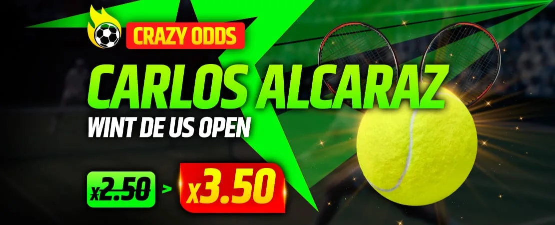 🎾Crazy odds: Carlos Alcaraz wint de US Open! Nu van 2.50 naar 3.50! 🔥