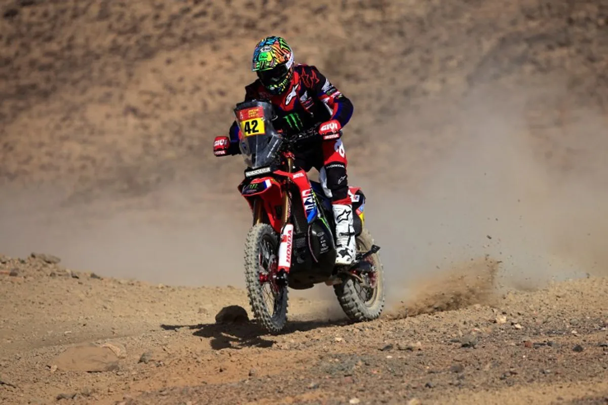 France's driver Adrien Van Beveren rides during the prologue of the 47th Dakar Rally, in Bisha, Saudi Arabia, on January 3, 2025.  Valery HACHE / AFP