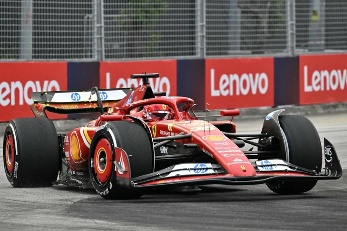 Ferrari's Monegasque driver Charles Leclerc drives during the first practice session ahead of the Formula One Singapore Grand Prix night race at the Marina Bay Street Circuit in Singapore on September 20, 2024.  ROSLAN RAHMAN / AFP