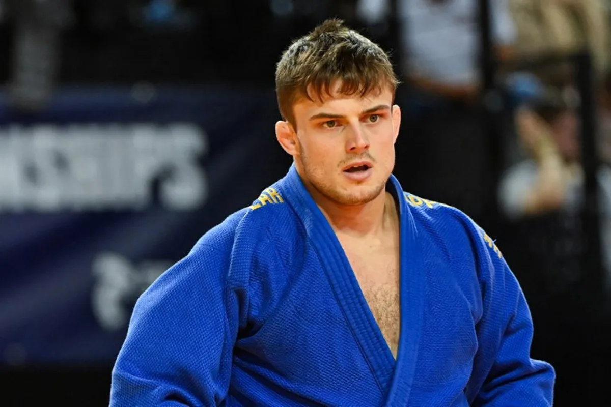 Belgium's Karel Foubert reacts after losing against Serbia's Nemanja Majdov (unseen) in the men's -90 kg during the European Judo Championships 2023 at the Sud de France Arena in Montpellier, southern France, on November 5, 2023.  Sylvain THOMAS / AFP