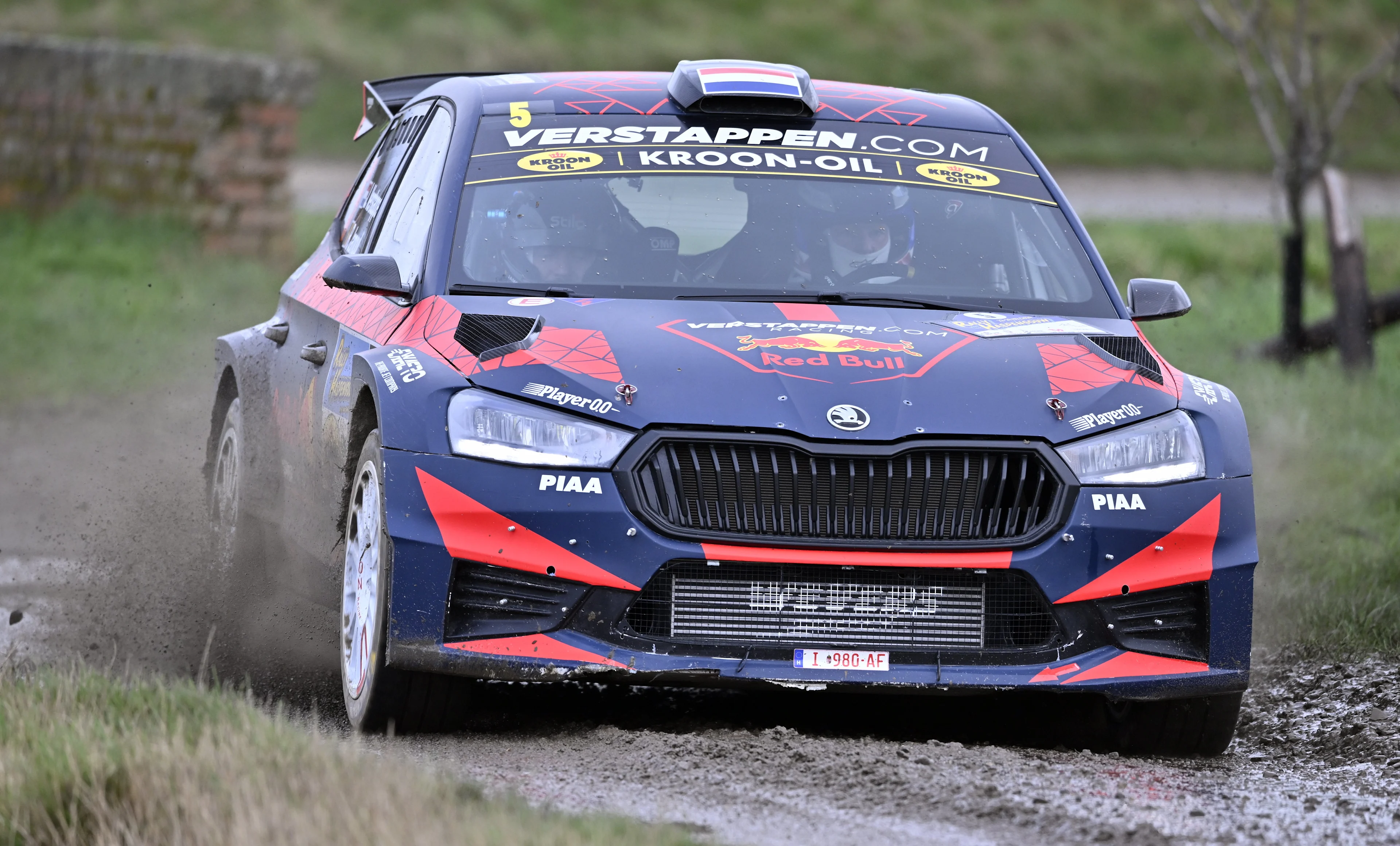 Dutch Jos Verstappen and Belgian Renaud Jamoul in their Skoda Fabia Rs Rally2 pictured in action during the Shakedown test ride before this weekend's Haspengouw Rally event, Thursday 22 February 2024 in Sint-Truiden, the first stage of the Belgian Rally Championship. BELGA PHOTO LUC CLAESSEN