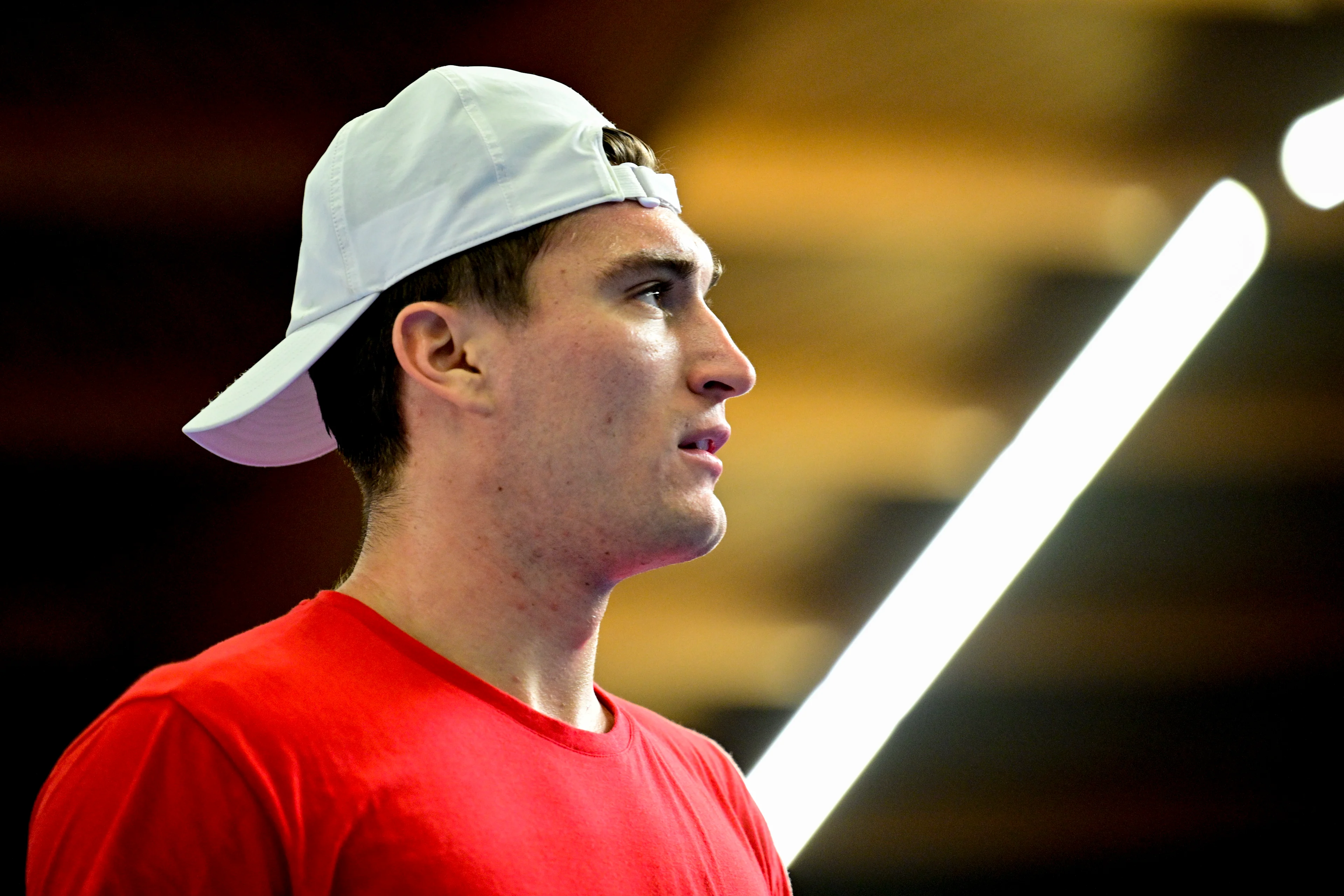 Belgian Raphael Collignon pictured in action during an open training session of the Belgian Davis Cup team ahead of the Davis Cup Finals (November 18-23), in Wilrijk, on Wednesday 12 November 2025. BELGA PHOTO DIRK WAEM