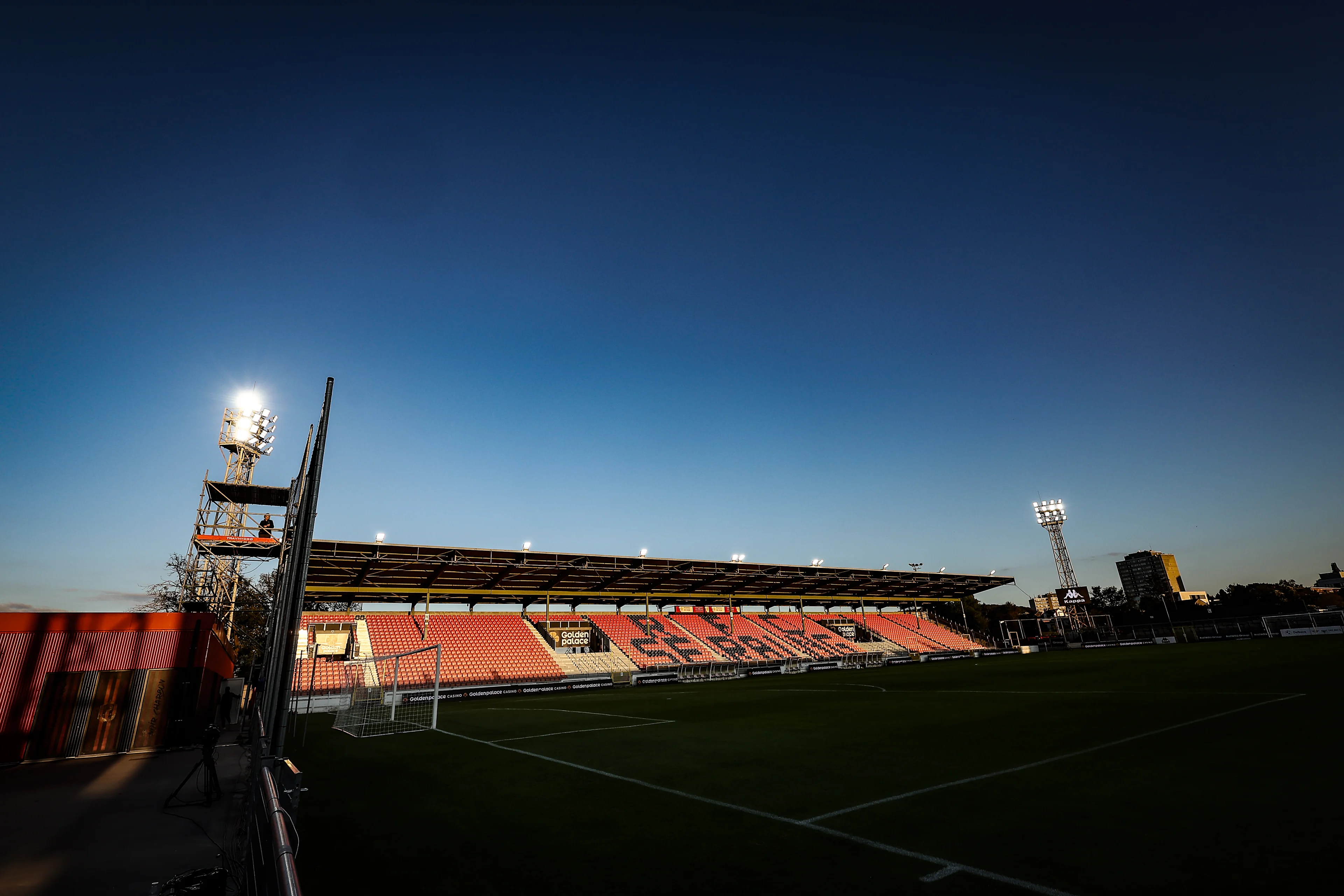 this picture shows the Pairay stadium before a soccer match between RFC Seraing and KAS Eupen, Saturday 05 October 2024 in Seraing, on day 7 of the 2024-2025 'Challenger Pro League' 1B second division of the Belgian championship. BELGA PHOTO BRUNO FAHY