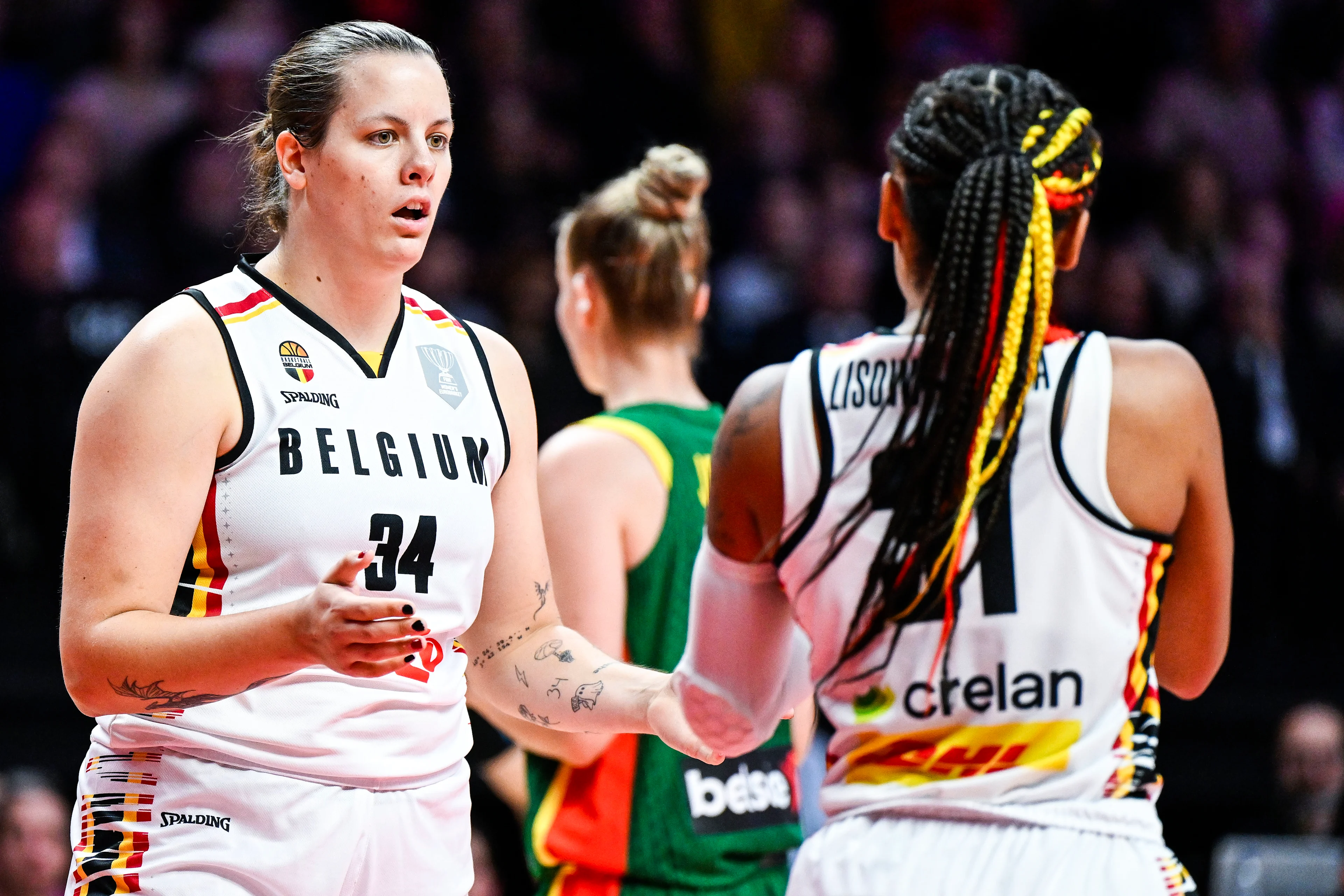 Belgium's Billie Massey pictured during a basketball game between Belgian national team the Belgian Cats and Lithuania, a qualification game (3/6) for the 2025 Eurobasket tournament, on Thursday 07 November 2024 in Antwerp, Belgium. BELGA PHOTO TOM GOYVAERTS