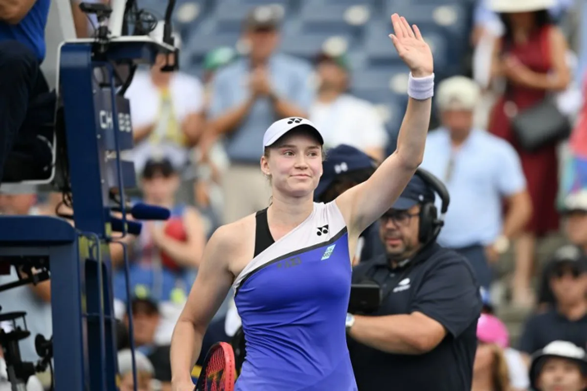 Kazakhstan's Elena Rybakina waves to the crowd after defeating USA's Thea Frodin during their women's singles first round tennis match on day three of the US Open tennis tournament at the USTA Billie Jean King National Tennis Center in New York City on September 1, 2026. ANGELA WEISS / AFP