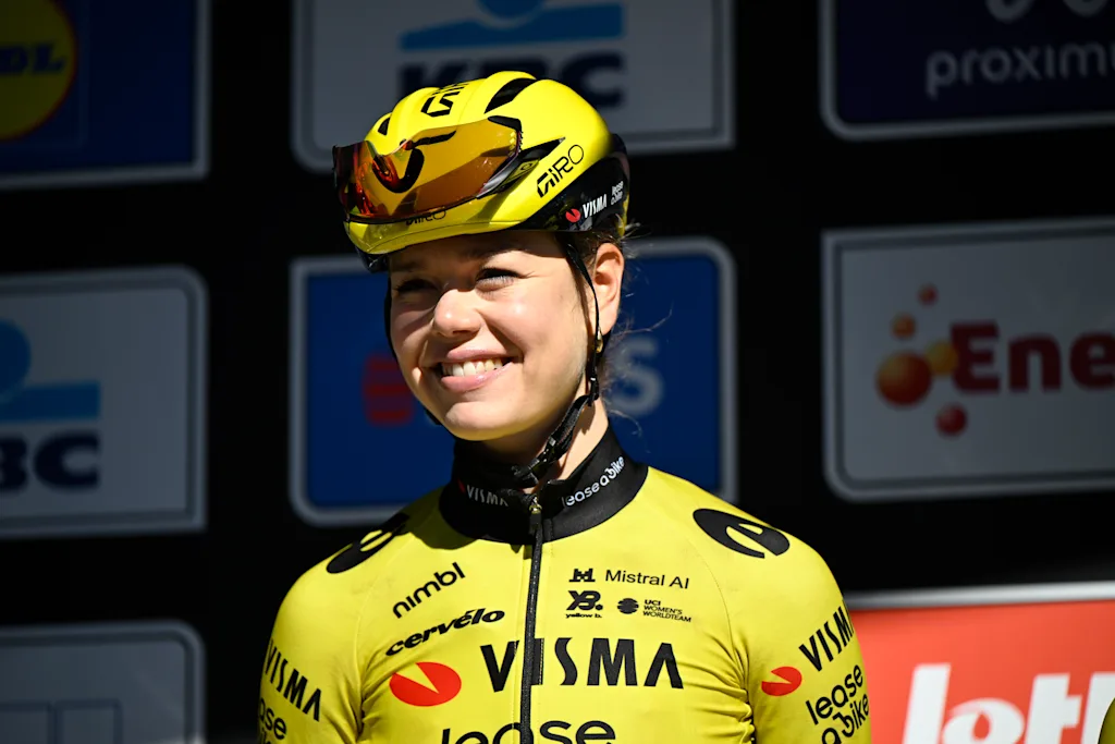 Dutch Lieke Nooijen of Team Visma-Lease a Bike pictured at the start of the women's race of the 'Scheldeprijs' one day cycling event, 130,3km from and to Schoten on Wednesday 08 April 2026. BELGA PHOTO TOM GOYVAERTS