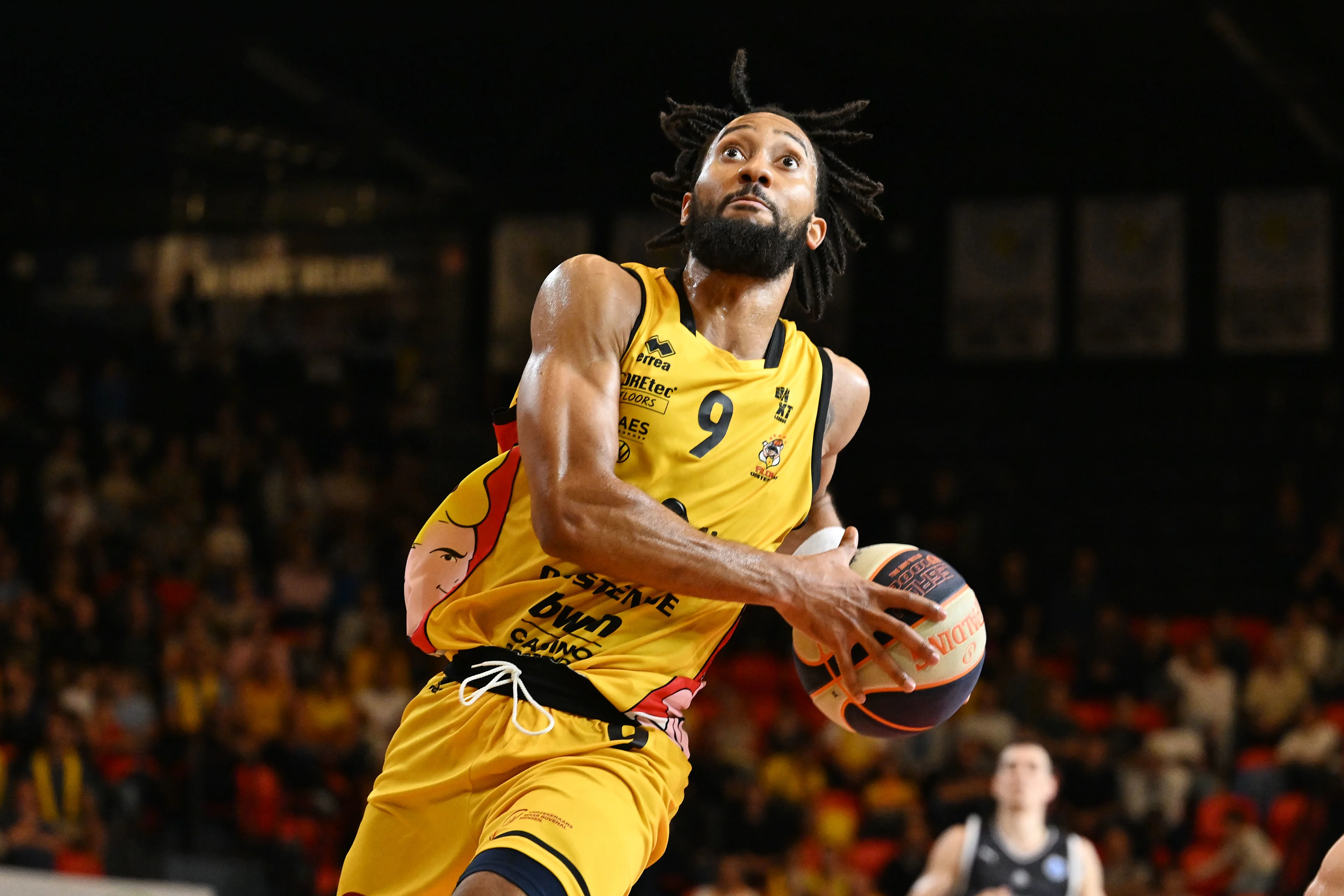 Oostende's Davion Mintz pictured in action during a basketball match between BC Oostende and Spirou Charleroi, Saturday 14 September 2024 in Oostende, on day 1 of the 'BNXT League' Belgian/ Dutch first division basket championship. BELGA PHOTO MAARTEN STRAETEMANS