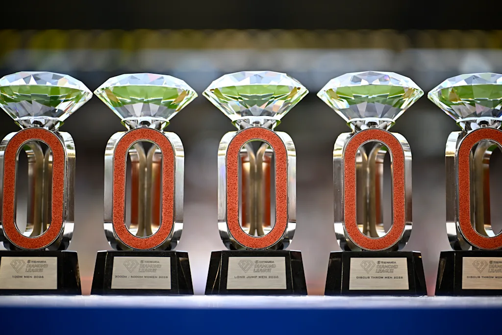 Trophies pictured at the 50th edition of the Memorial Van Damme Diamond League athletics event in Brussels, Friday 4 September 2026. BELGA PHOTO JASPER JACOBS