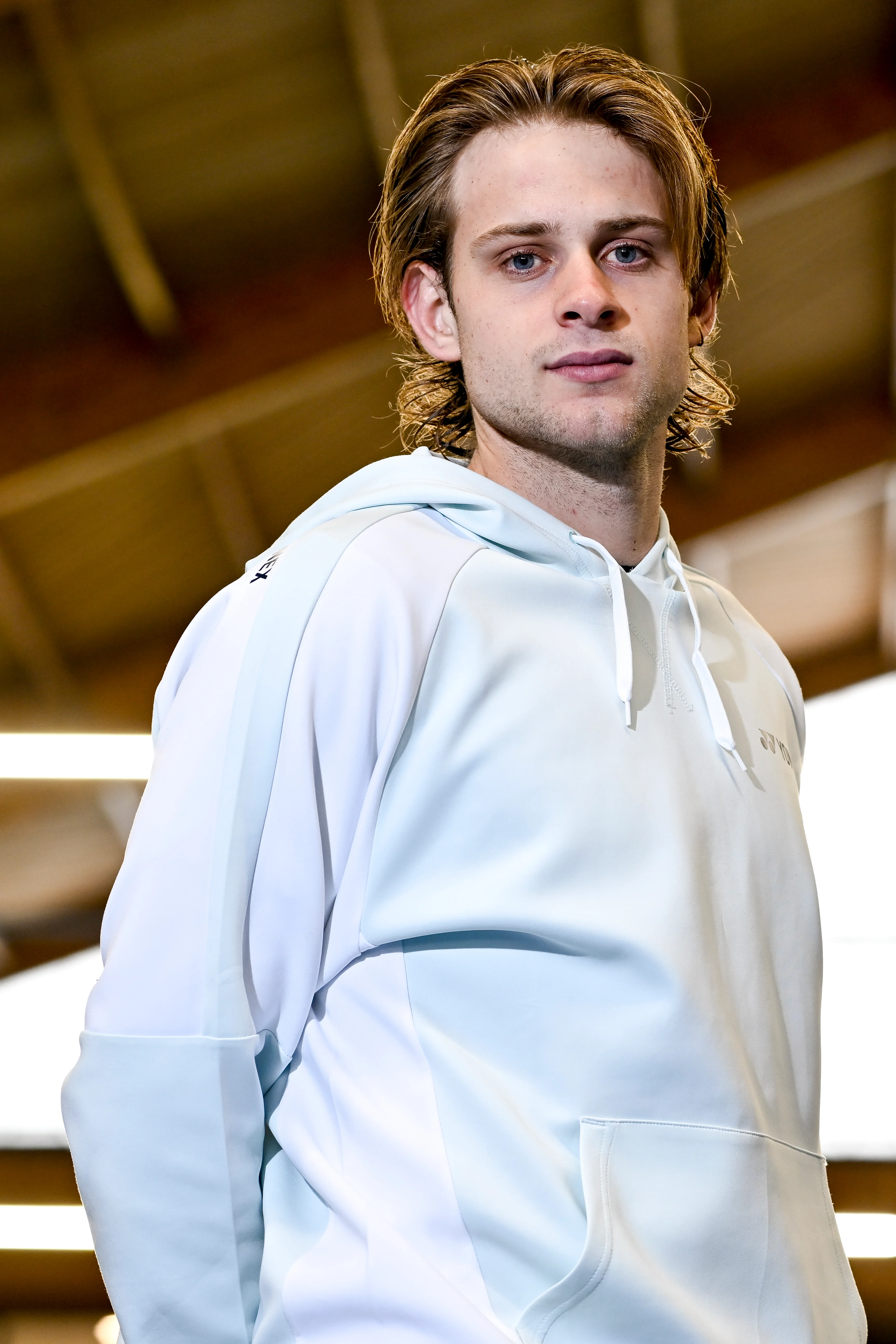 Belgian Zizou Bergs poses for the photographer at a press conference of tennis player Bergs on his collaboration with coach Vliegen, on Thursday 21 November 2024 in Wilrijk, Antwerp. BELGA PHOTO DIRK WAEM