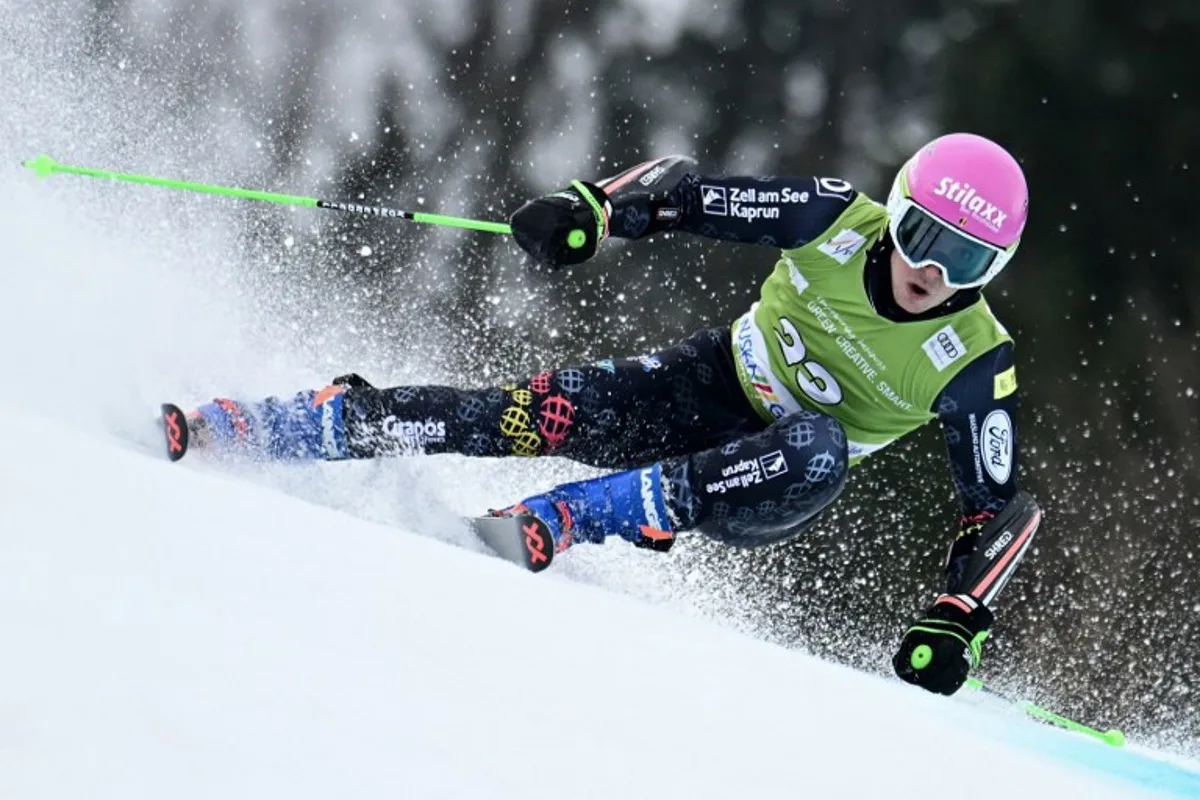 Belgium's Sam Maes competes in the first run of the Men's Giant Slalom event of the Kranjska Gora 2025 FIS Alpine World Ski Championships in Slovenia on March 1, 2025.  Jure Makovec / AFP