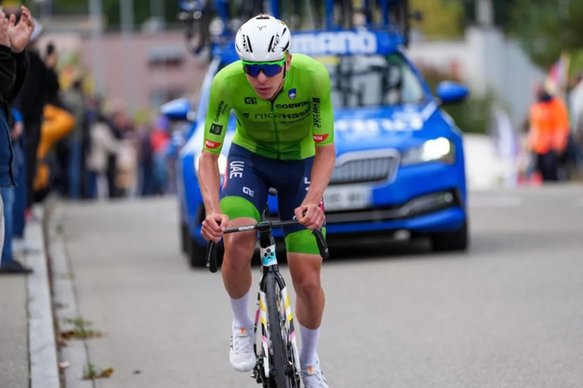 Slovenia's Tadej Pogacar competes in the men's Elite Road Race cycling event during the UCI 2024 Road World Championships, in Zurich, on September 29, 2024.  Zac Williams / POOL / AFP