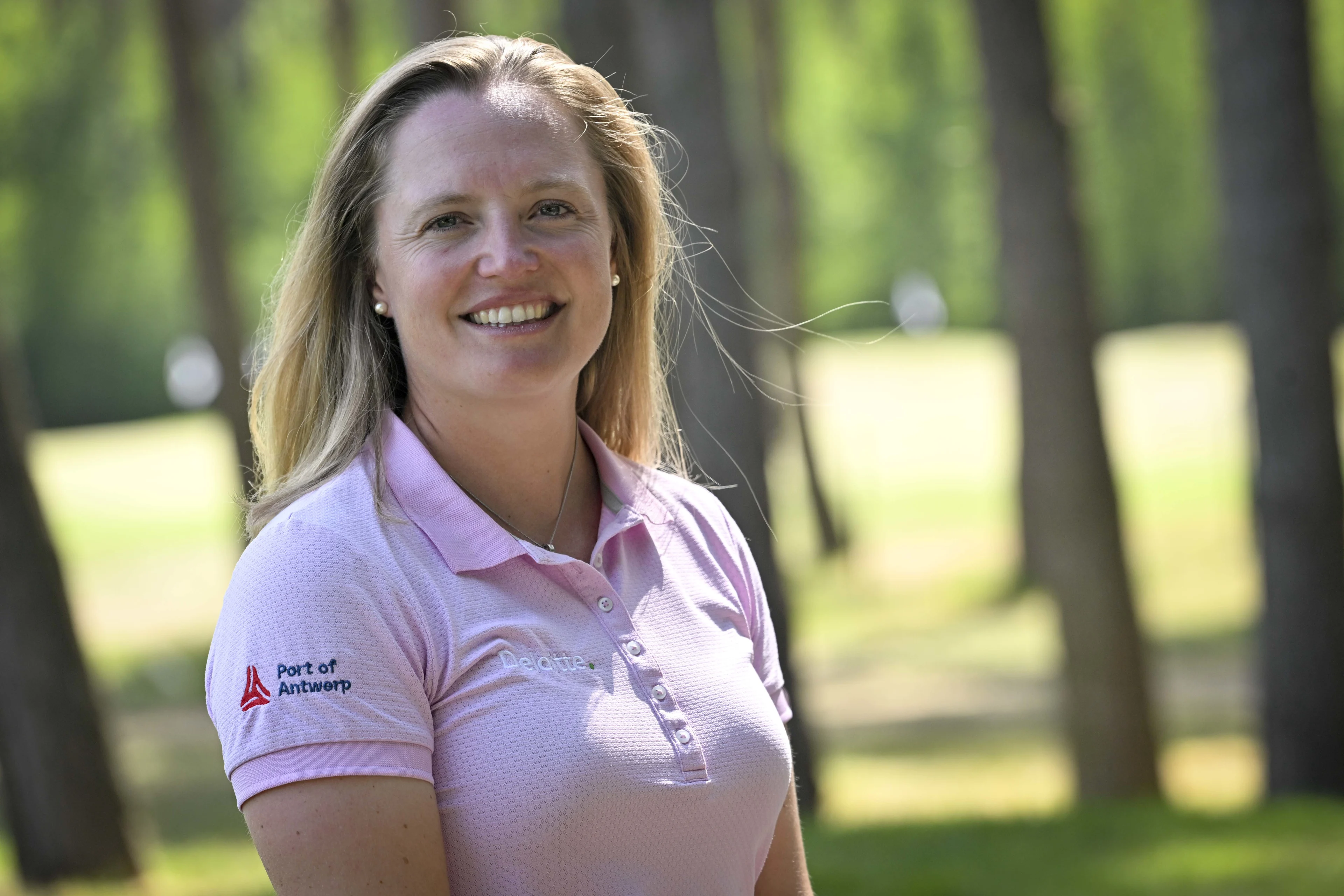 Manon De Roey pictured during a press conference in the marge of the fourth and final round of the Soudal Open golf tournament, in Schilde, Sunday 15 May 2022. The Soudal Open, a tournament of the DP World Tour, takes place in Belgium from 12 to 15 May. BELGA PHOTO DIRK WAEM