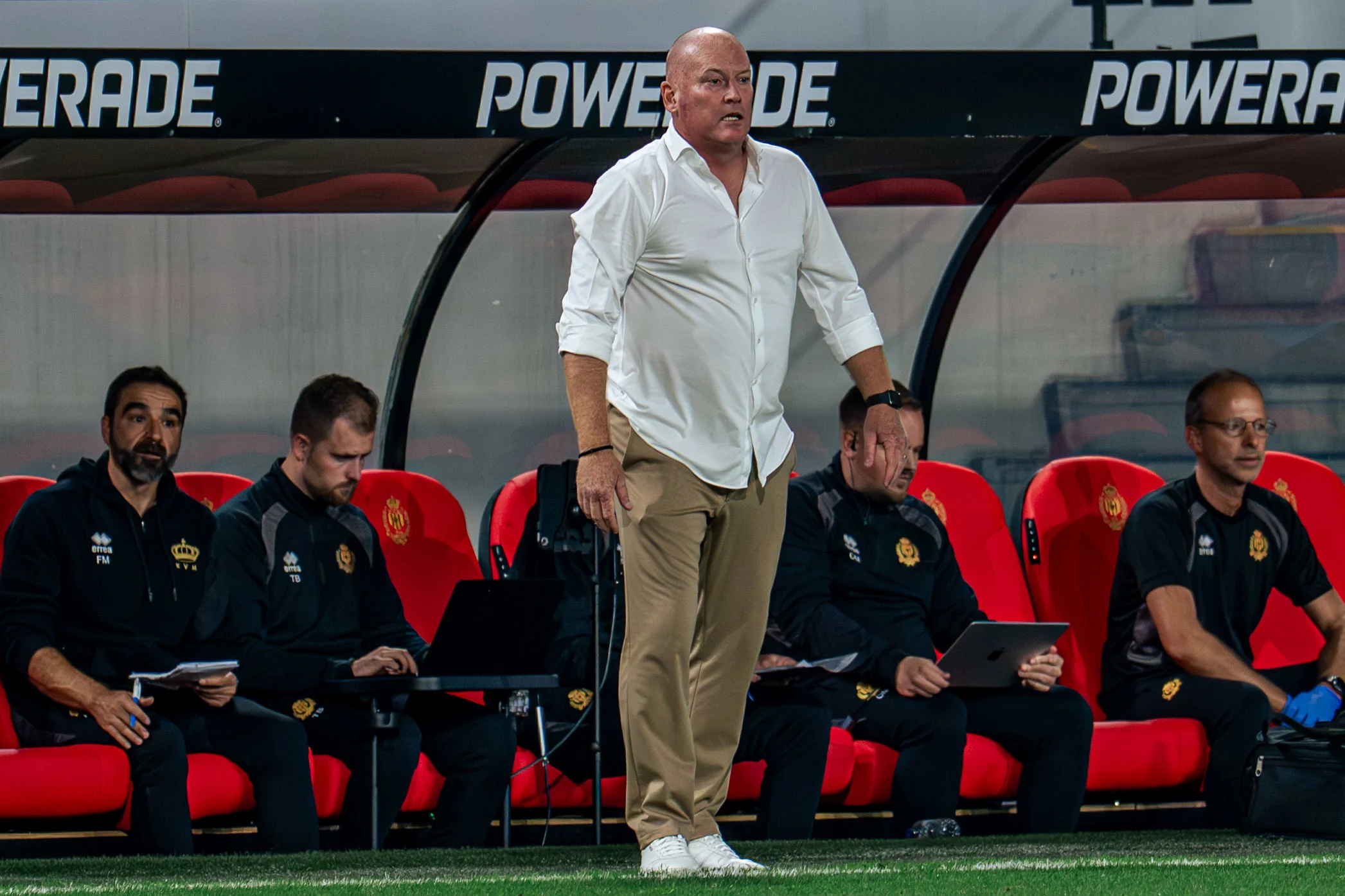 Mechelen's head coach Frederic Fred Vanderbiest and +pictured during a soccer match between KV Mechelen and RSC Anderlecht, Friday 11 September 2026 in Mechelen, on day 5 of the 2026-2027 'Jupiler Pro League' first division of the Belgian championship. BELGA PHOTO EMILE WINDAL