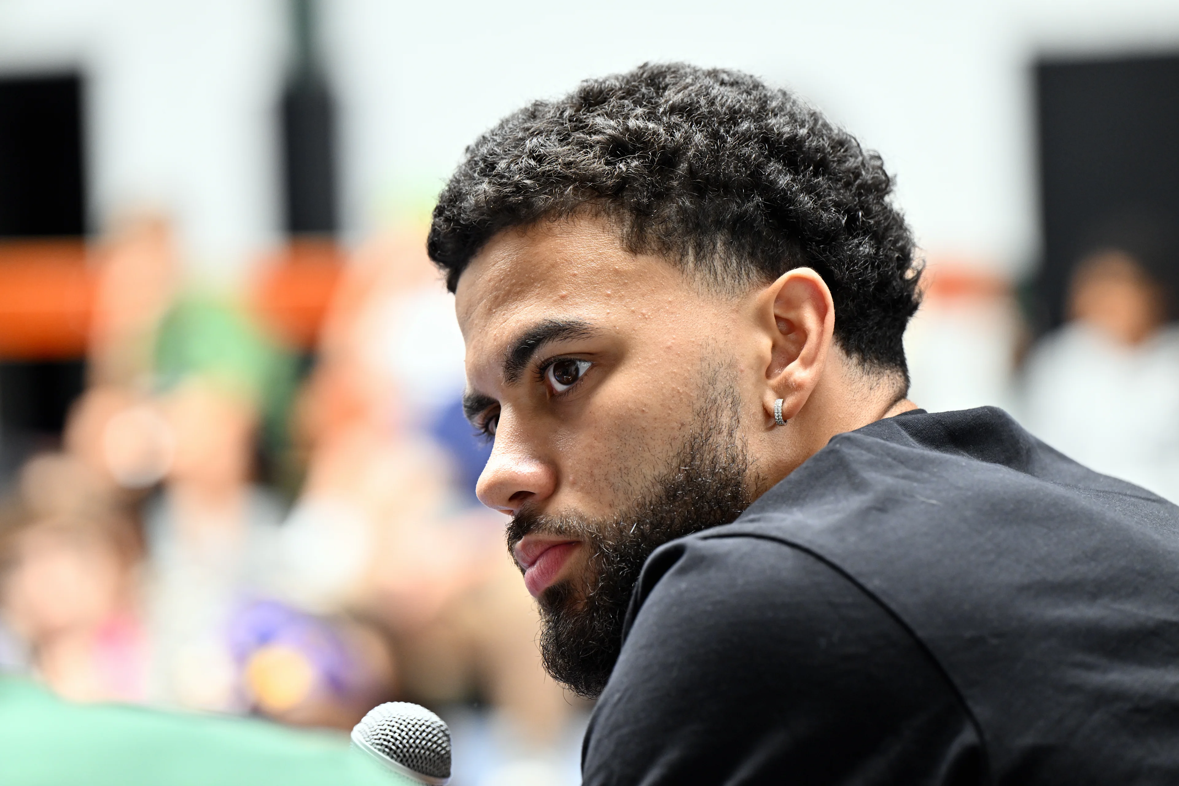 Ajay Mitchell pictured during a press conference regarding the NBA US basketball competition on Wednesday 30 July 2025 in Ans. Oklahoma City Thunder, featuring Belgian point guard Mitchell, won the league. BELGA PHOTO ERIC LALMAND