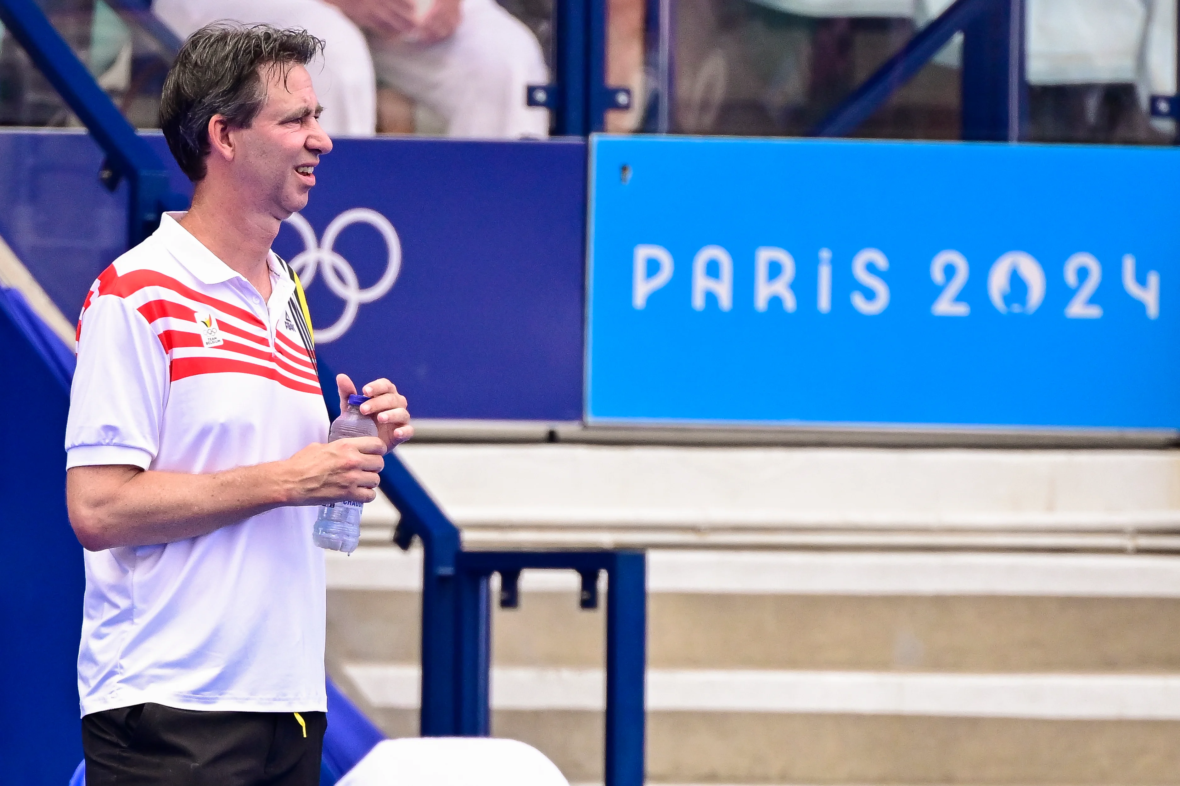 Belgium's head coach Raoul Ehren pictured during a hockey game between Argentina and Belgium's national team the Red Panthers, a bronze medal match at the Paris 2024 Olympic Games, on Friday 09 August 2024 in Paris, France. The Games of the XXXIII Olympiad are taking place in Paris from 26 July to 11 August. The Belgian delegation counts 165 athletes competing in 21 sports. BELGA PHOTO DIRK WAEM