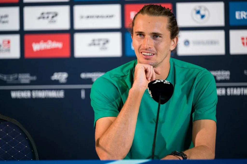 Germany's Alexander Zverev attends a press conference ahead of the Vienna Open Tennis tournement in the Austrian captital on October 24, 2026.   MAX SLOVENCIK / APA / AFP