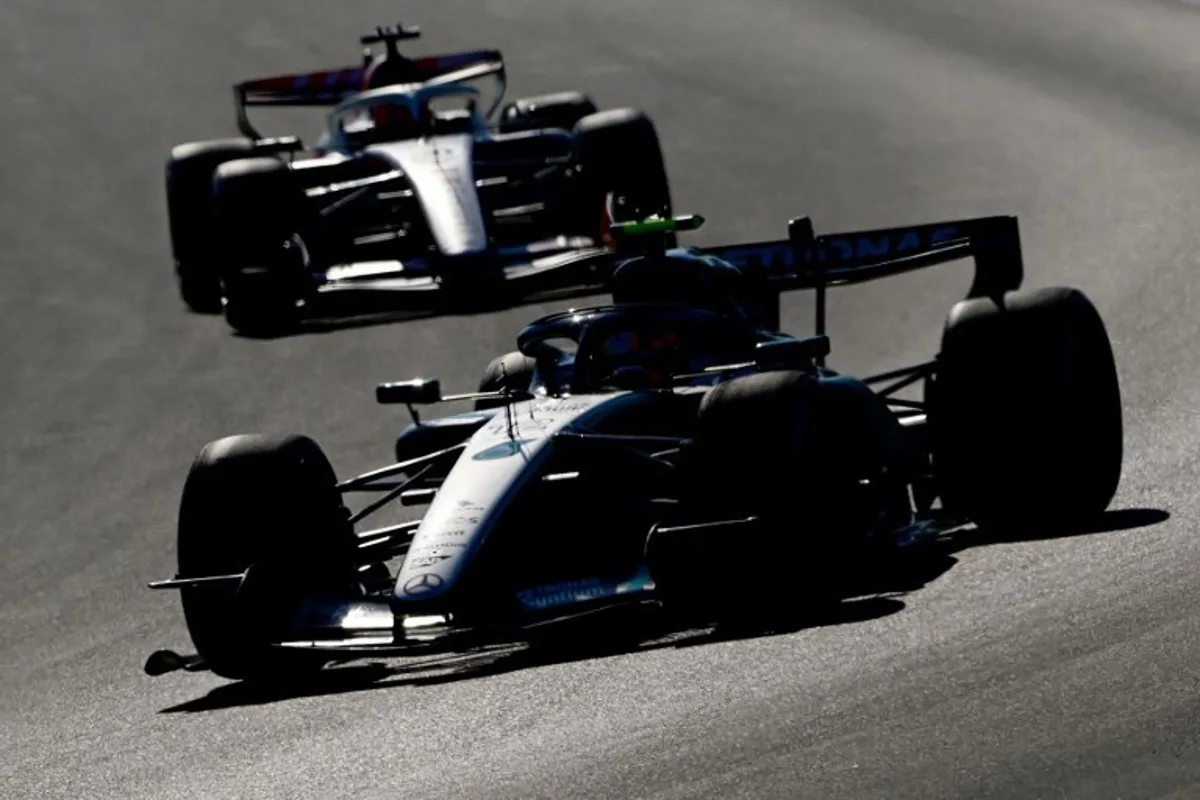 Mercedes' Italian driver Kimi Antonelli (Front) and Mercedes' British driver George Russell drive during the second practice session of the Italian Formula One Grand Prix at the Autodromo Nazionale Monza circuit in Monza, northern Italy on September 4, 2026.  Marco BERTORELLO / AFP
