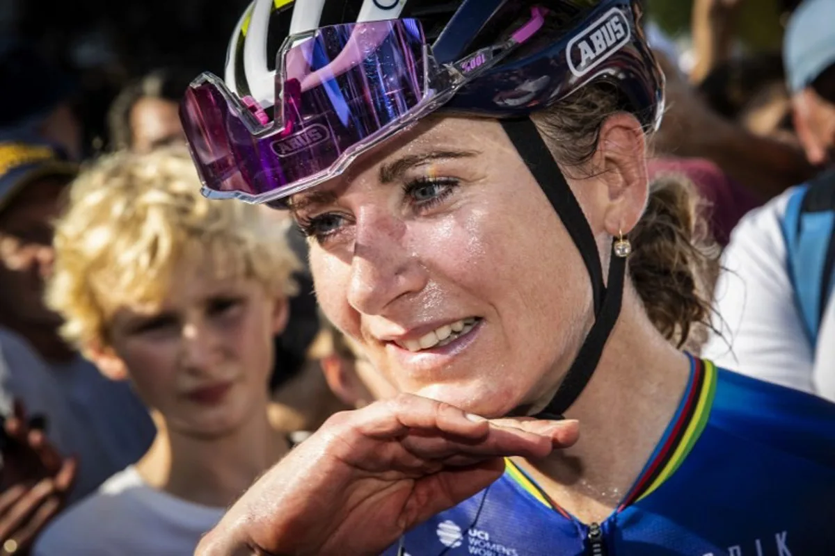 Movistar's Dutch rider Annemiek van Vleuten looks on at the end of the last stage of the Simac Ladies Tour in Arnhem on September 10, 2023. At the age of 41, Annemiek van Vleuten is retiring from cycling after having achieved an exceptional career thanks to his aggressive style and total dedication to the sport. Vincent Jannink / ANP / AFP