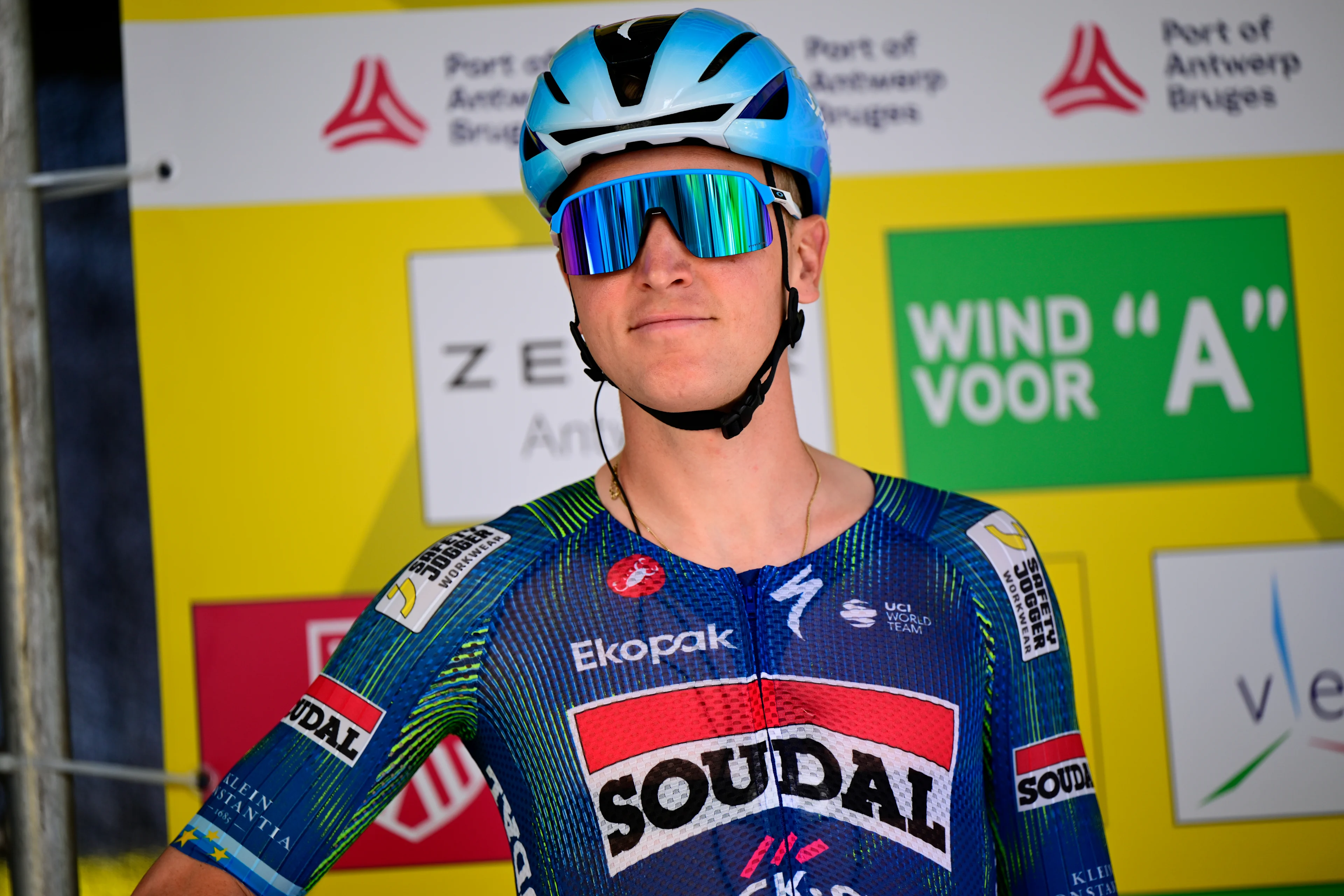 Belgian Tim Merlier of Soudal Quick-Step pictured ahead of the 'Antwerp Port Epic men's elite one day cycling race, 196,4 km in and around Antwerp, Monday 25 May 2026. BELGA PHOTO TOM GOYVAERTS
