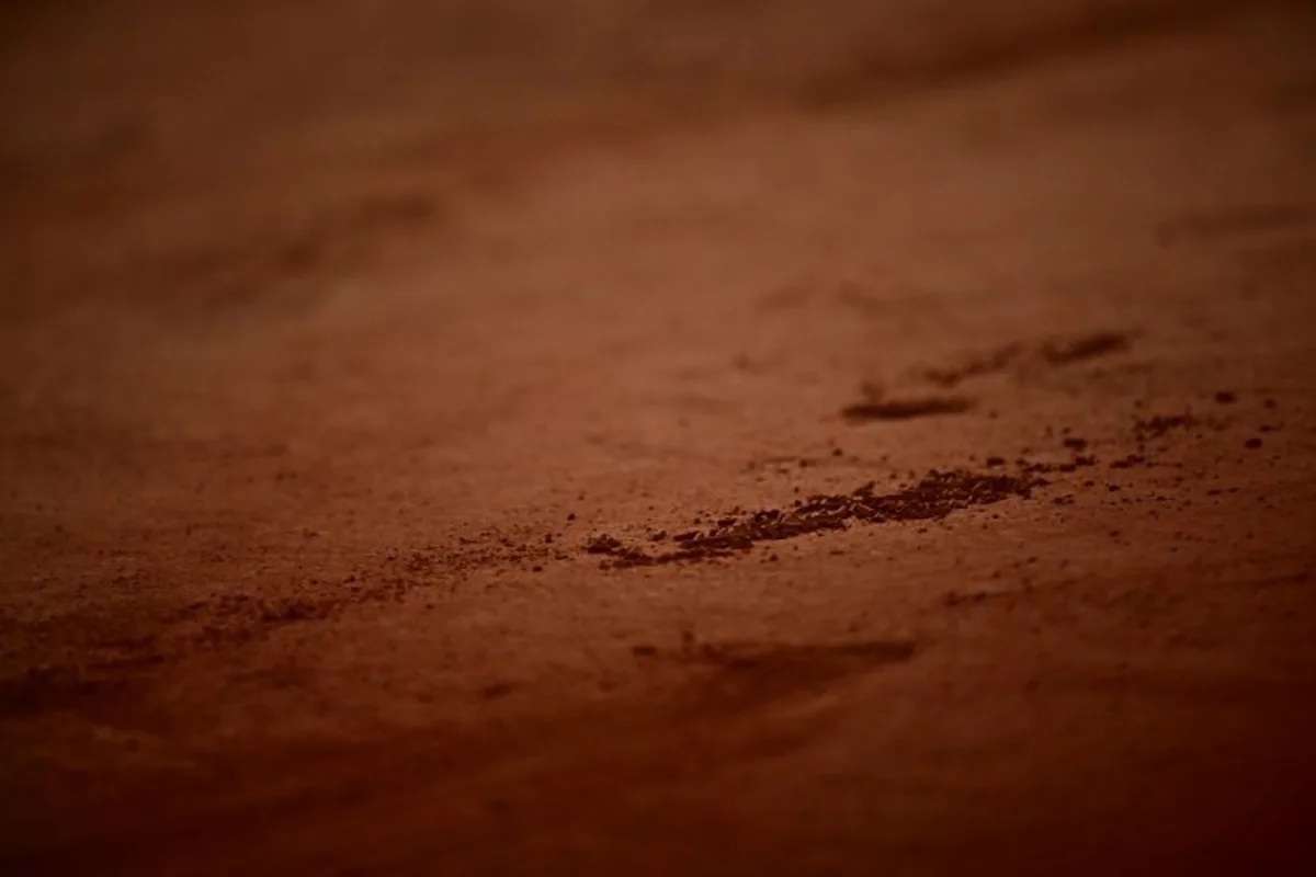 The clay is pictured during the men's singles match between Germany's Alexander Zverev and Bulgaria's Grigor Dimitrov on day nine of the Roland-Garros Open tennis tournament at the  Court Philippe-Chatrier in Paris on June 5, 2023.  JULIEN DE ROSA / AFP