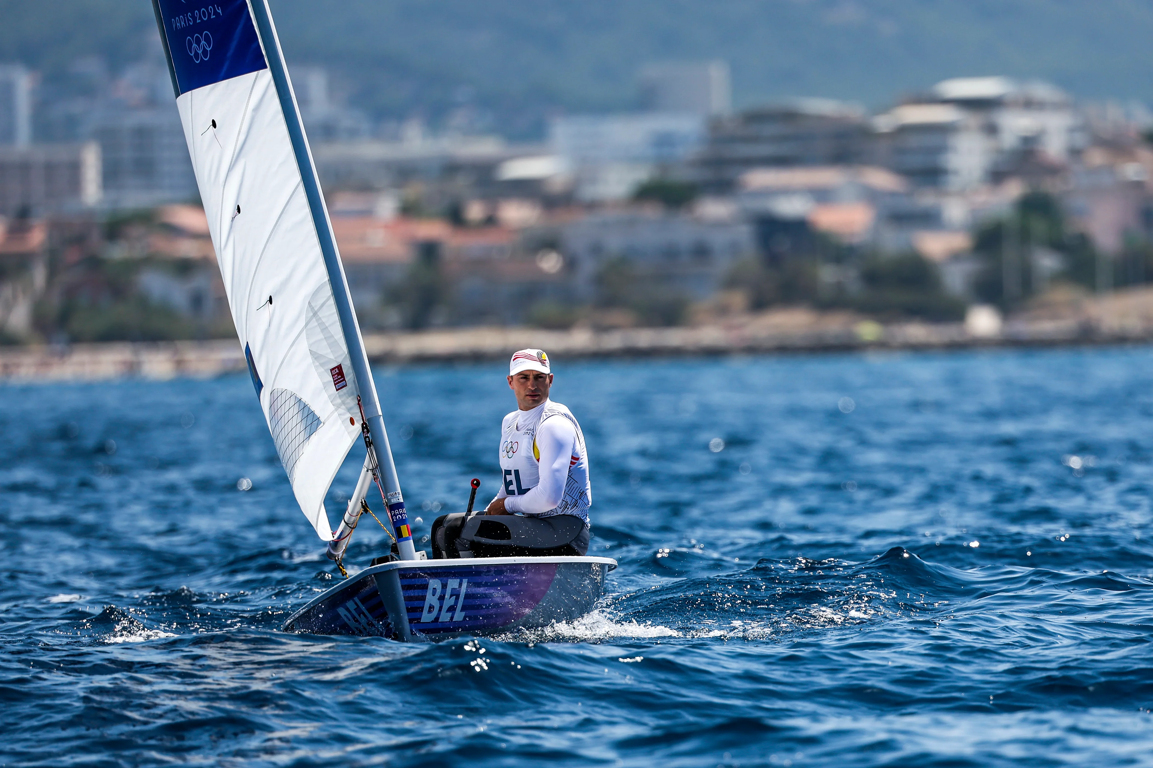 William DE SMET of Belgium competes in men's Dinghy Laser during the Paris Olympic Games 2024 - Day 5 at Marina Marseille on August 1, 2024 in Marseille, France. (Photo by Johnny Fidelin/Icon Sport)
