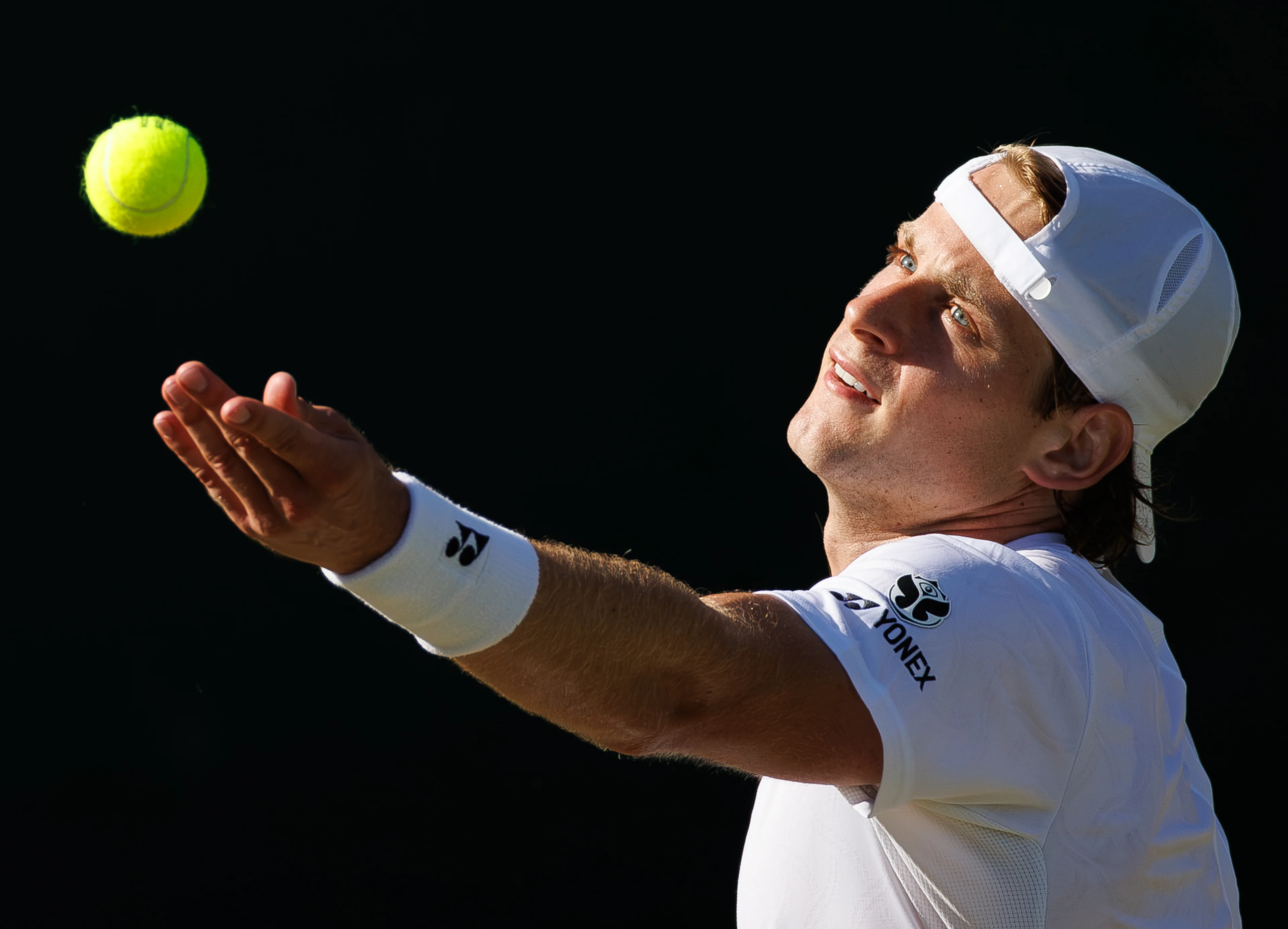 Belgian Zizou Bergs pictured in action during a tennis match between Belgian Bergs and British Fery, in the third round of the Men's singles at the Wimbledon grand slam tennis tournament in London, Britain, Saturday 04 July 2026. BELGA PHOTO BENOIT DOPPAGNE