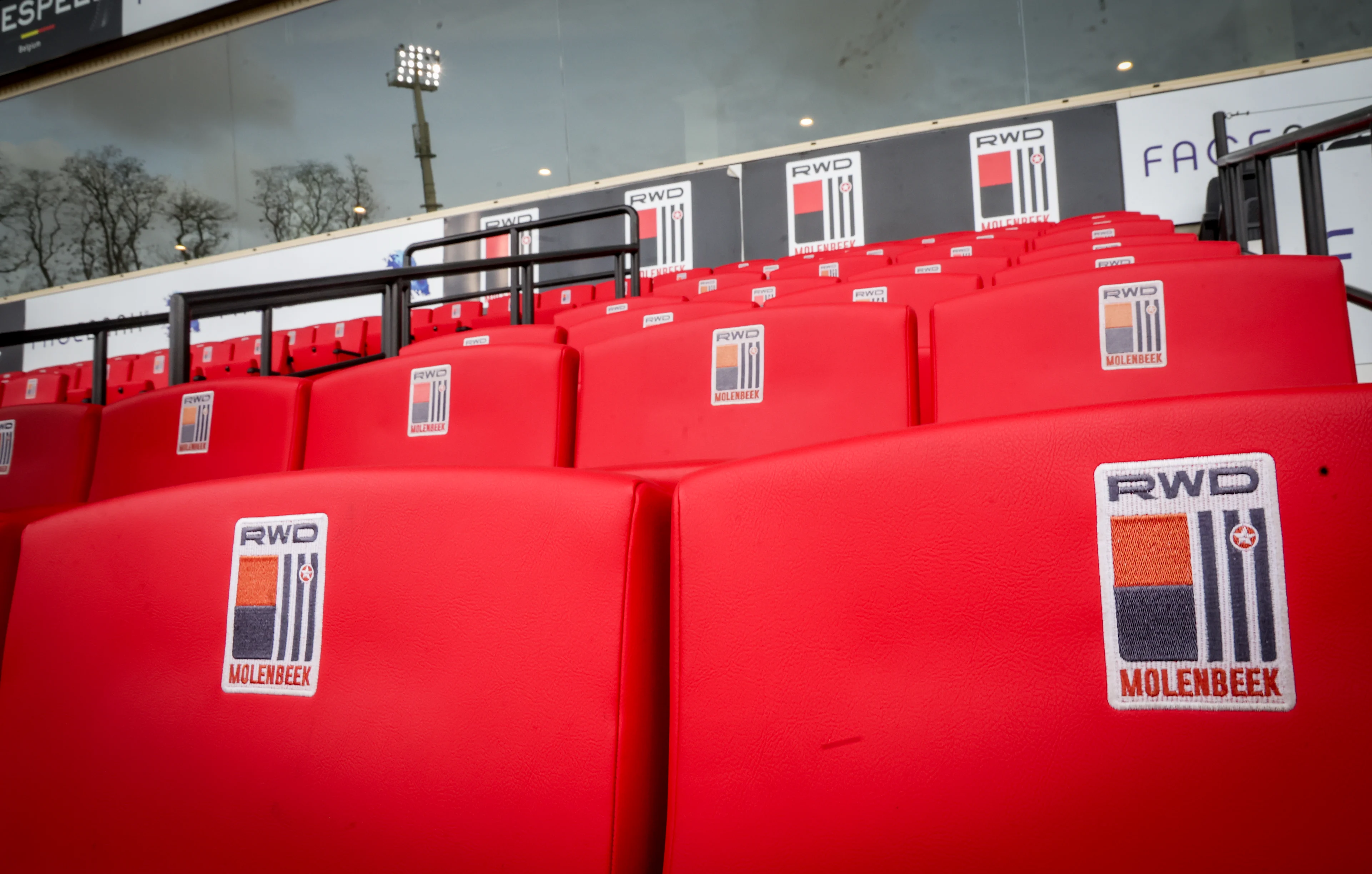 Illustration picture shows stadium before the last minutes of a soccer match between RWD Molenbeek and KAS Eupen, Wednesday 24 January 2024 in Brussels, on day 21 of the 2023-2024 season of the 'Jupiler Pro League' first division of the Belgian championship. The final match of the 21st matchday in the Jupiler Pro League between RWDM and Eupen was finally stopped in the 85th minute on Sunday evening, after incidents with RWDM supporters and fireworks. BELGA PHOTO VIRGINIE LEFOUR