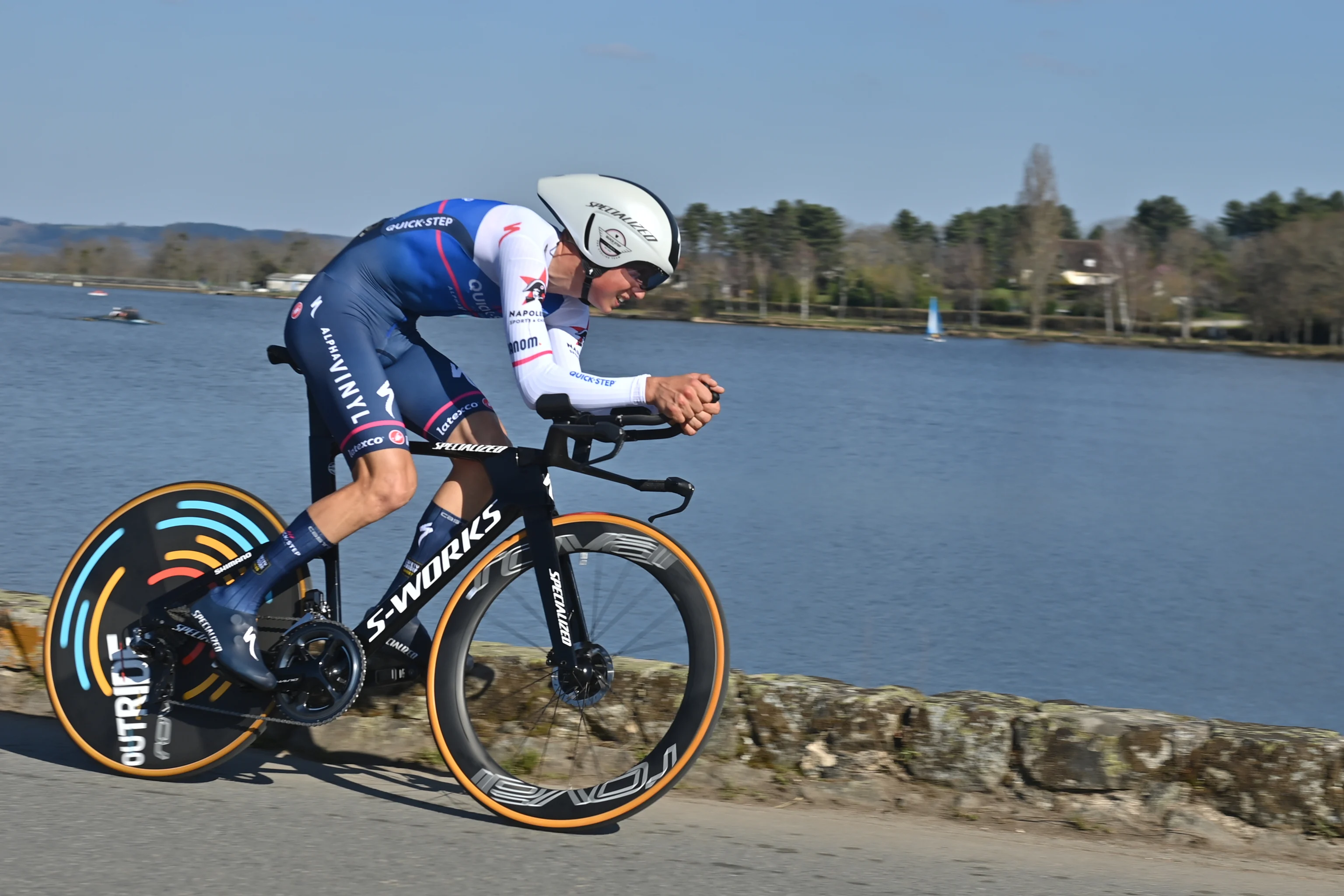 Belgian Mauri Vansevenant of Quick-Step Alpha Vinyl pictured in action during the fourth stage of 80th edition of the Paris-Nice cycling race, an individual time trial, from Domerat to Montlucon (13,4km), Wednesday 09 March 2022. BELGA PHOTO DAVID STOCKMAN