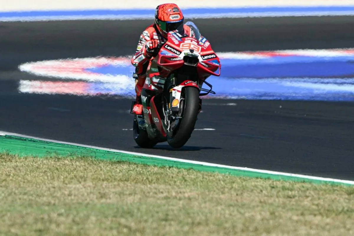 Ducati Lenovo Team's Spanish rider Marc Marquez competes during the San Marino Moto GP Grand Prix at the Misano World Circuit Marco Simoncelli, in Misano Adriatico, northern Italy on September 13, 2026. Andreas SOLARO / AFP
