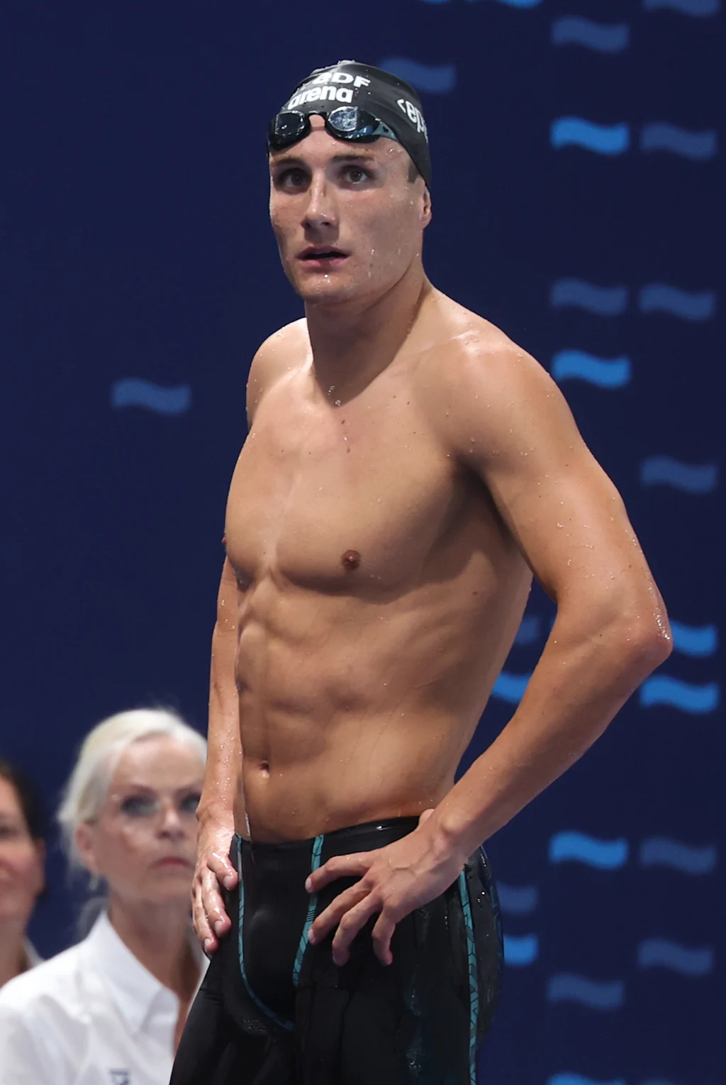 Belgian athlete Lucas Henveaux looks dejected after the final of the Men's 400 m freestyle race on the last day of the European Aquatics Championships in Paris, France on Sunday 16 August 2026. BELGA PHOTO VIRGINIE LEFOUR