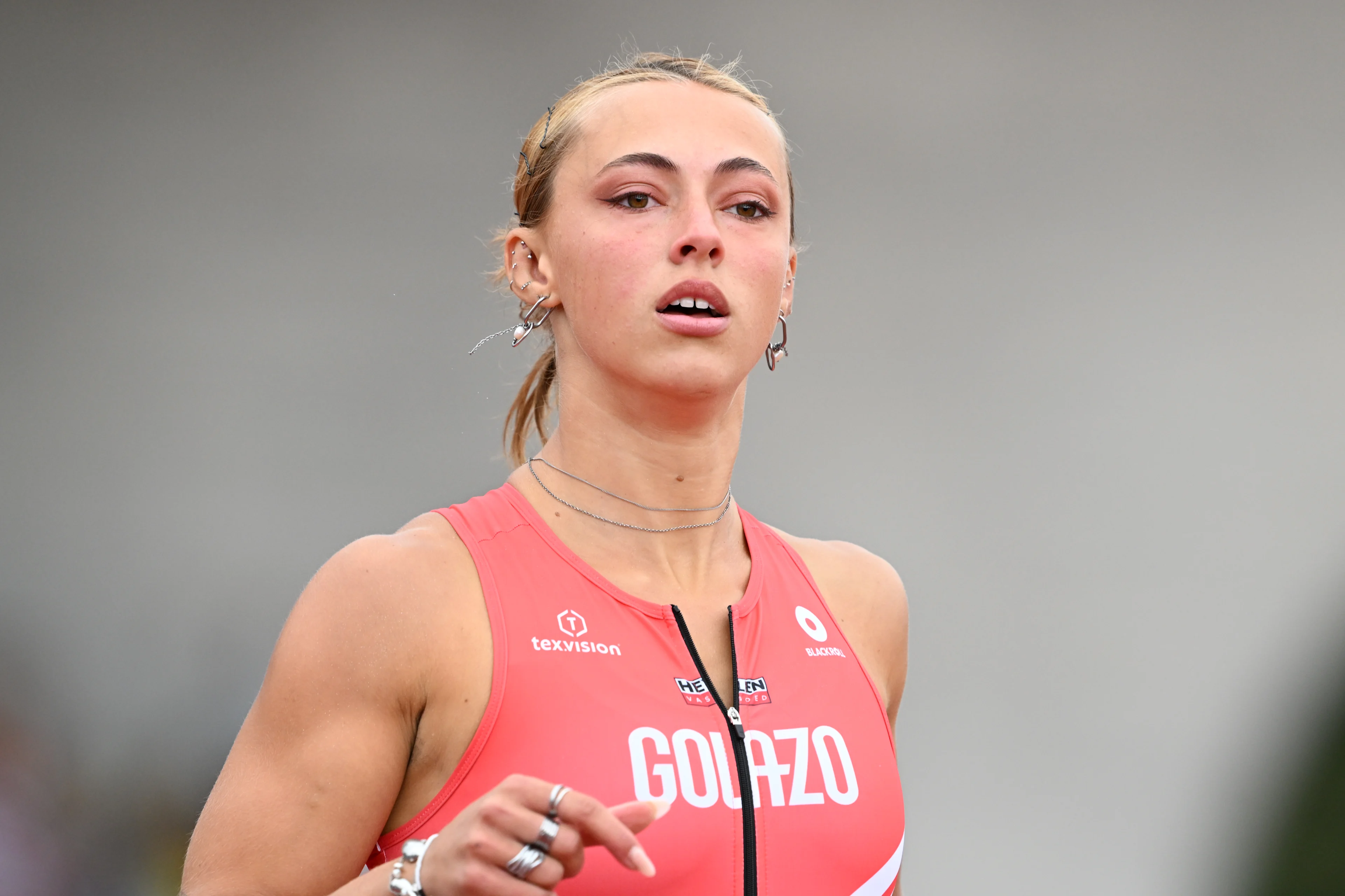 Belgian Rani Rosius pictured in action during the women's 200m race, at the Belgian athletics championships, Sunday 26 July 2026 in Kessel-Lo, Leuven. BELGA PHOTO JILL DELSAUX