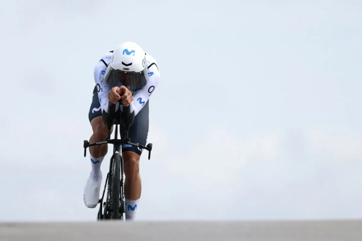 Movistar Team Italian rider Lorenzo Milesi competes during the 10th stage of the Giro d'Italia 2026 - Tour of Italy cycling race, 42km individual time trial between Viareggio and Massa on May 19, 2026.  Luca Bettini / AFP