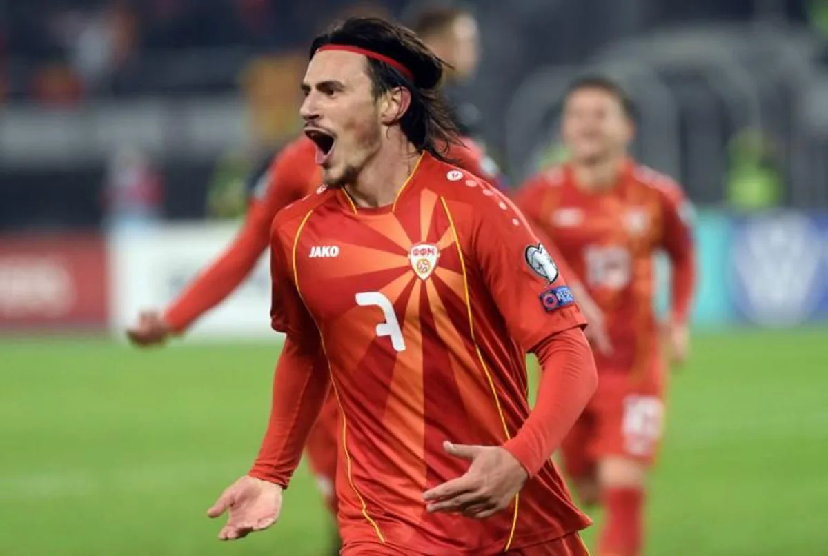 Macedonia's Eljif Elmas celebrates scoring a goal during the FIFA World Cup 2022 qualification football match North Macedonia vs Iceland, in Skopje on November 14, 2021. Robert ATANASOVSKI / AFP