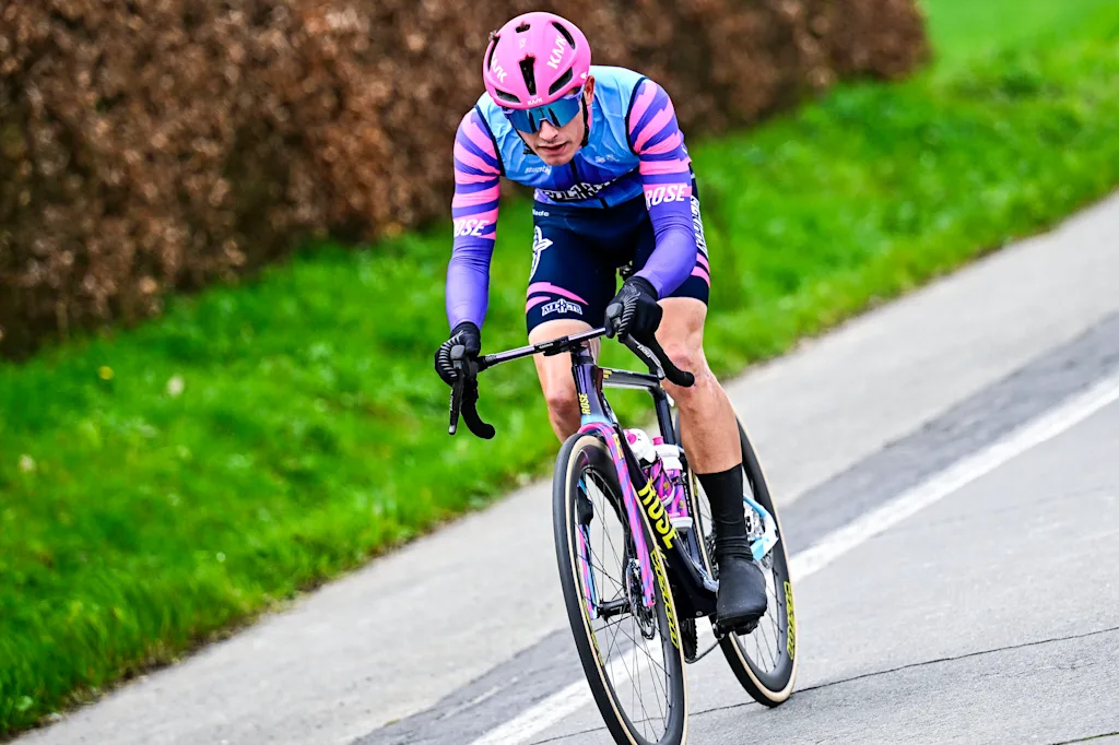French Ronan Auge of Unibet Rose Rockets pictured in action during the 'E3 Saxo Bank Classic' one day cycling race, 208,8km from and to Harelbeke, on Friday 27 March 2026. BELGA PHOTO JASPER JACOBS
