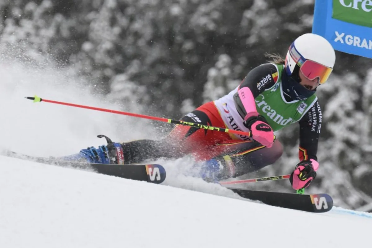 Belgium's Kim Vanreusel competes in the first run of the women's Giant Slalom event of the FIS Alpine Ski World Cup in Soldeu, Andorra, on February 10, 2024.  Ed JONES / AFP