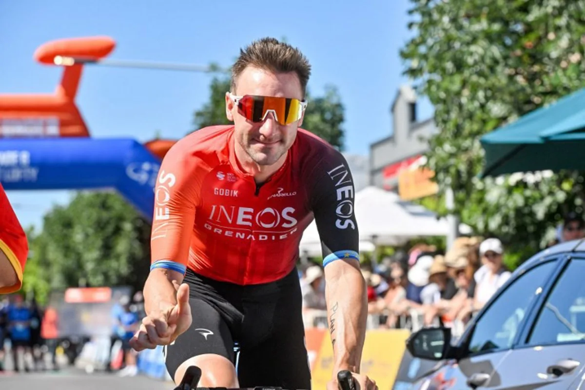 Ineos Grenadiers rider Elia Viviani from Italy smiles prior to the final stage of the Tour Down Under cycling race in Adelaide on January 21, 2024.  Brenton EDWARDS / AFP