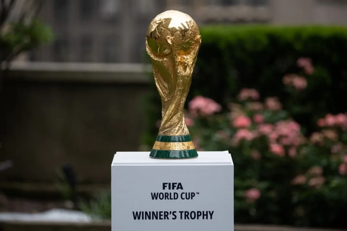 The FIFA World Cup trophy is displayed during an event in New York after an announcement related to the staging of the FIFA World Cup 2026, on June 16, 2022. Mexico City's iconic Azteca Stadium and the Los Angeles Rams' multi-billion-dollar SoFi Stadium were among 16 venues named on June 16 to stage games at the 2026 World Cup being held in the United States, Canada and Mexico. Yuki IWAMURA / AFP
