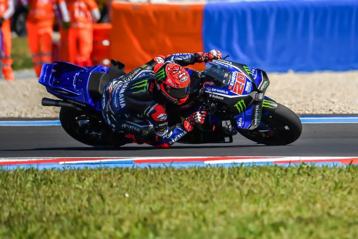Team Monster Energy Yamaha MotoGP's Fabio Quartararo drives during the Qualifying session at the Balaton Park Circuit in Balatonfokajar, Hungary, on June 6, 2026, ahead of the Hungarian Motorcycle MotoGP Grand Prix.   FERENC ISZA / AFP