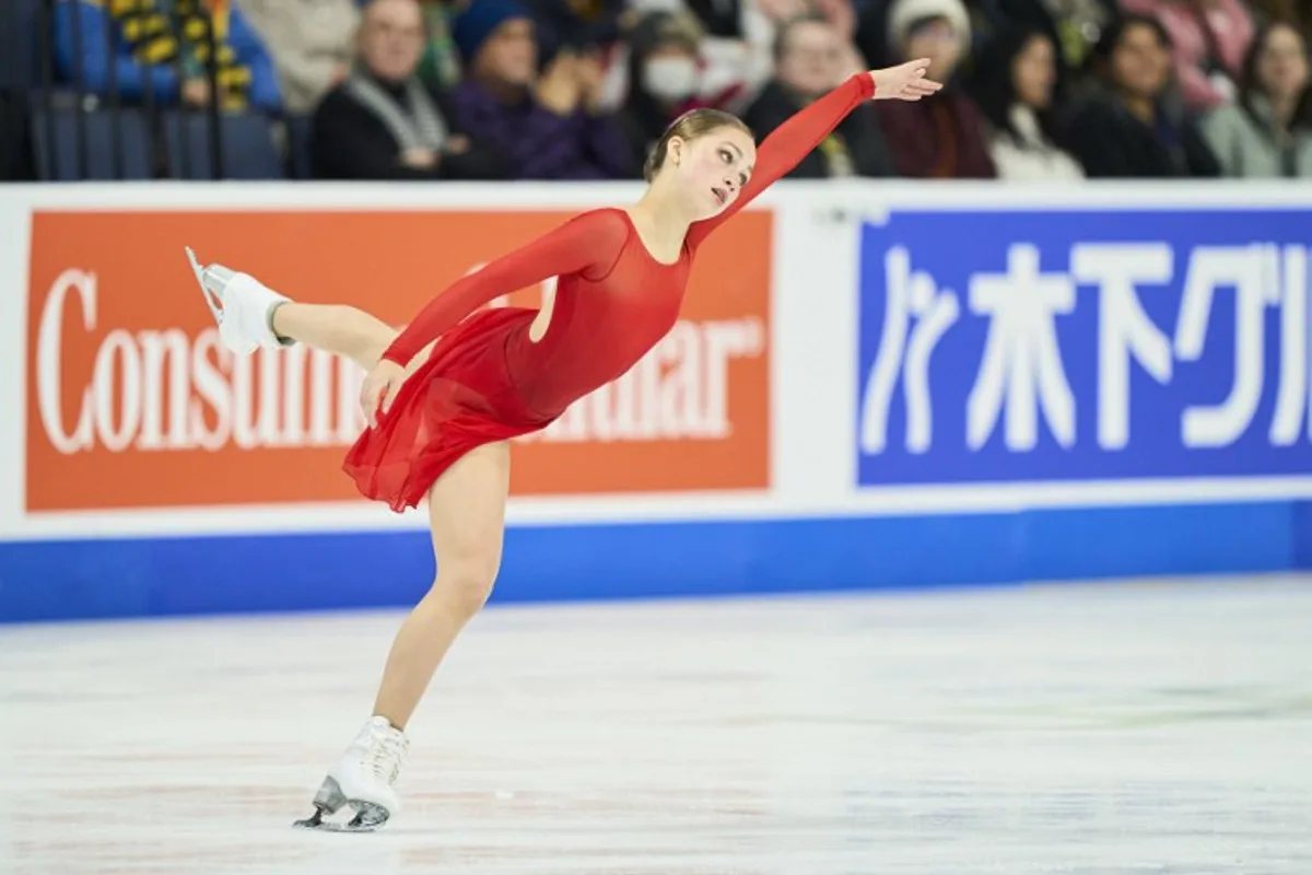 Nina Pinzarrone of Belgium skates her free program during the women's competition at the ISU Grand Prix of Figure Skating "2024 Skate America" at the Credit Union of Texas Event Center in Allen, Texas on October 19, 2024.   Geoff Robins / AFP