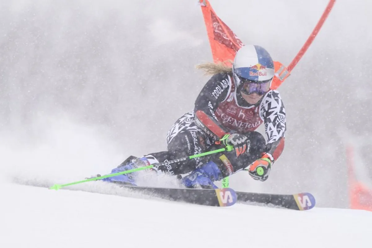 New Zealand's Alice Robinson competes during the first run of the Alpine Skiing Women's World Cup giant slalom in Mont-Tremblant, Quebec, Canada, on December 6, 2025. Geoff Robins / AFP