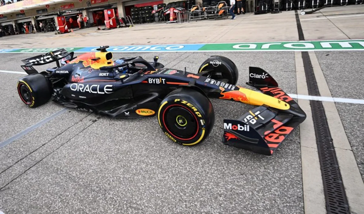 Red Bull Racing's Dutch driver Max Verstappen races out of pit lane during Sprint Qualifying for the United States Formula One Grand Prix at the Circuit of the Americas in Austin, Texas, on October 18, 2024.  Patrick T. Fallon / POOL / AFP