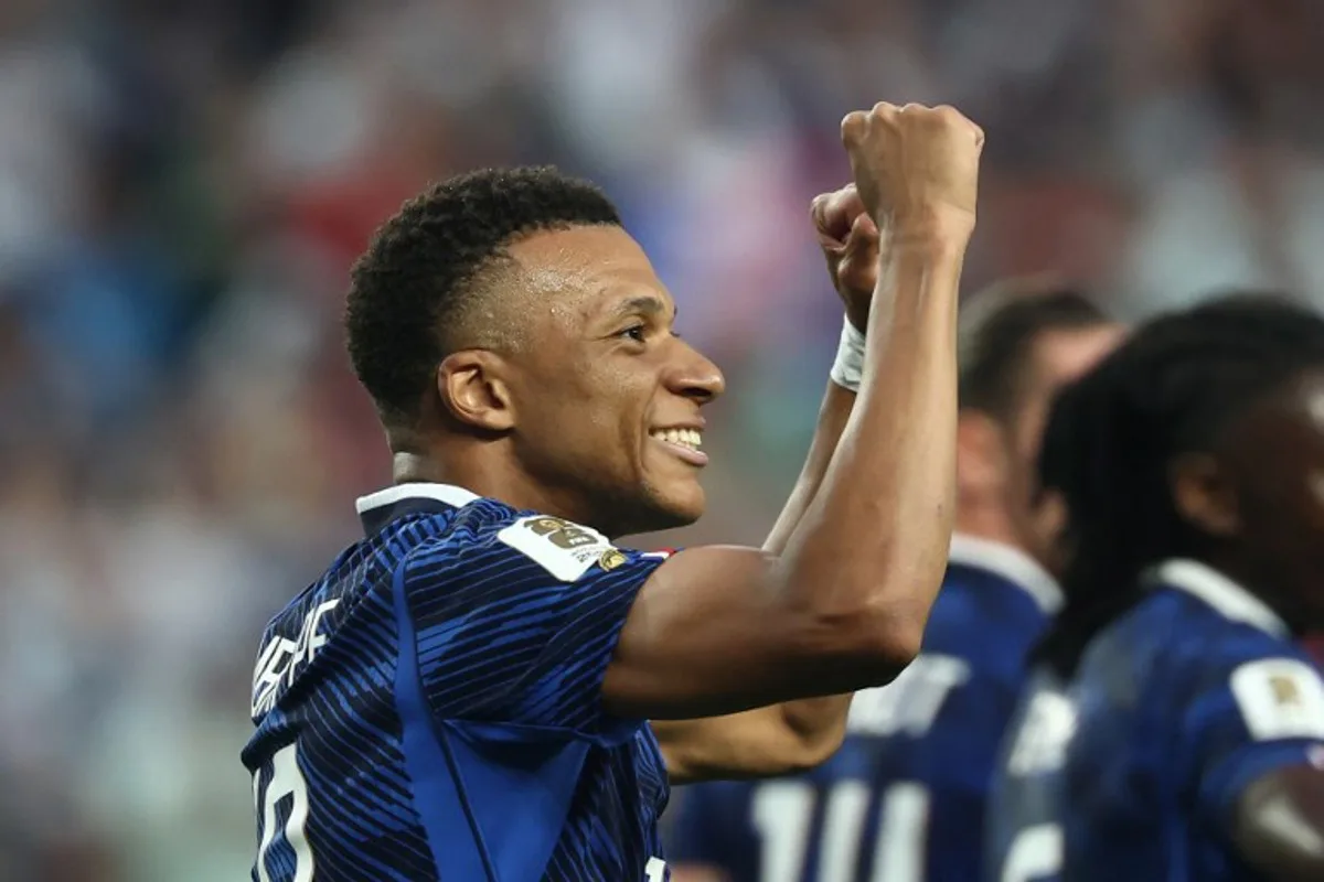 France's forward #10 Kylian Mbappe celebrates scoring his team's second goal during the 2026 World Cup Group I football match between France and Iraq at the Philadelphia Stadium in Philadelphia on June 22, 2026. FRANCK FIFE / AFP