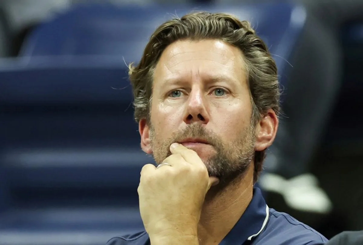 Japan's Naomi Osaka's Belgian coach Wim Fissette watches her play against Czech Republic's Karolina Muchova during their women's singles second round tennis match on day four of the US Open tennis tournament at the USTA Billie Jean King National Tennis Center in New York City, on August 29, 2024.  CHARLY TRIBALLEAU / AFP