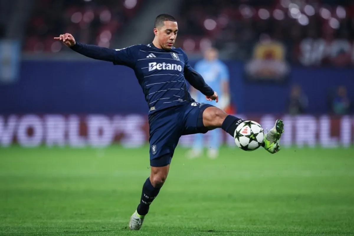 Aston Villa's Belgian midfielder #08 Youri Tielemans controls the ball during the UEFA Champions League football match between RB Leipzig and Aston Villa at the RB Arena in Leipzig, eastern Germany on December 10, 2024.  Ronny Hartmann / AFP